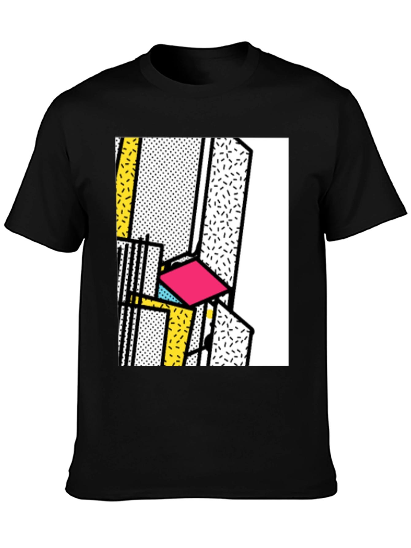 Black Retro Memphis Design Black T-Shirt view 3