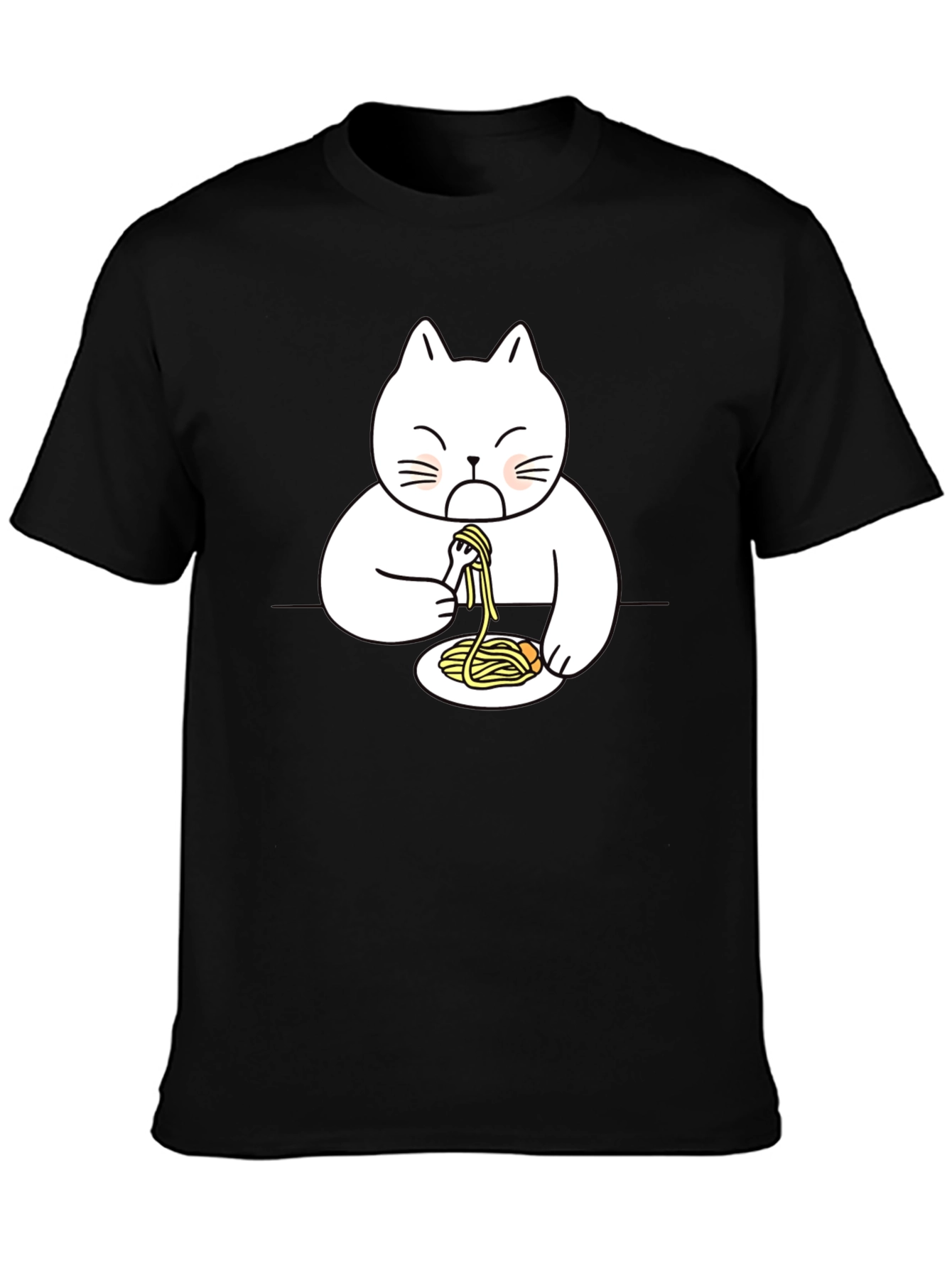 Black Cat Eating Spaghetti Funny T-Shirt view 3