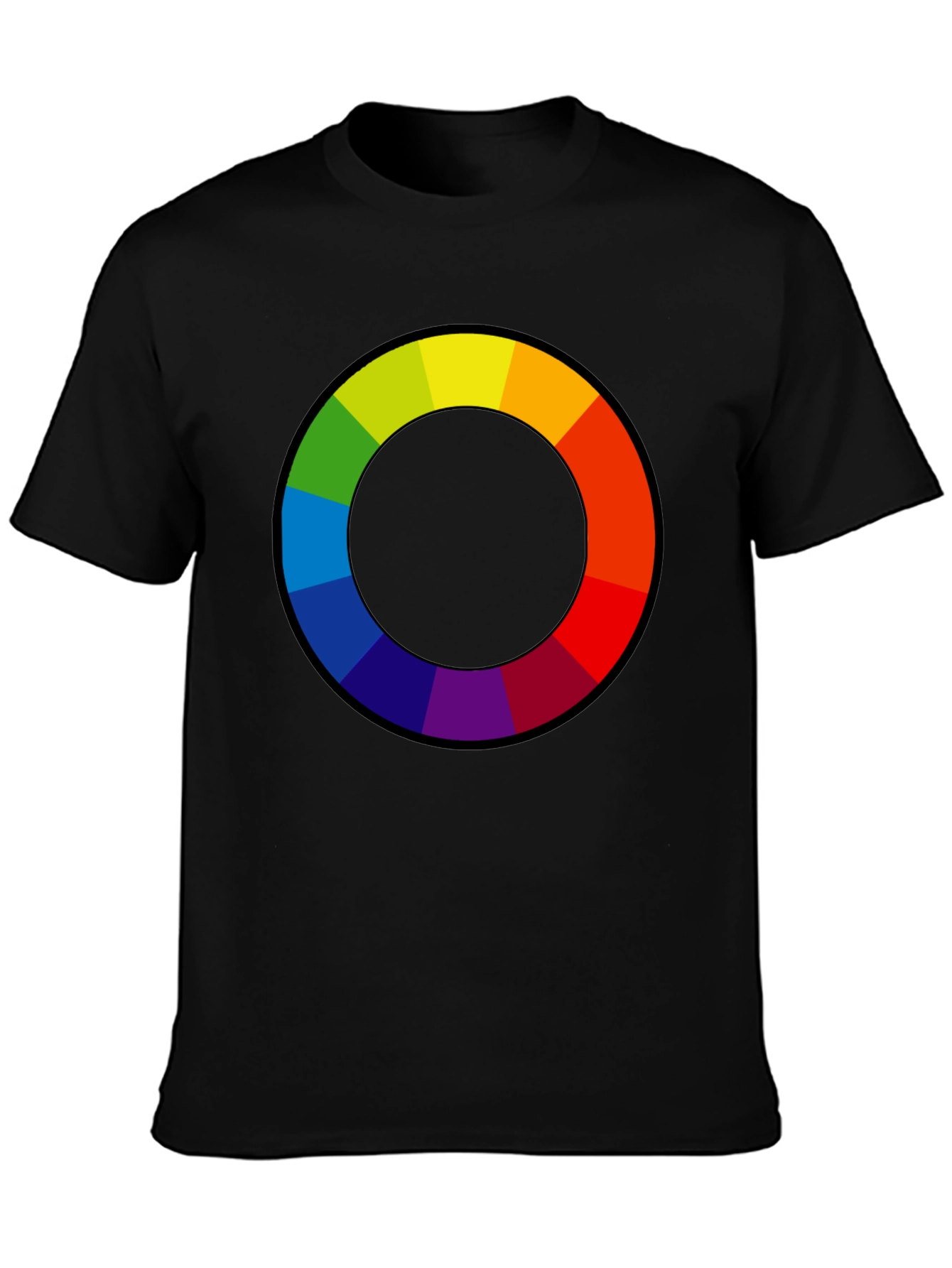 Black Vibrant Color Wheel Graphic T-Shirt view 3