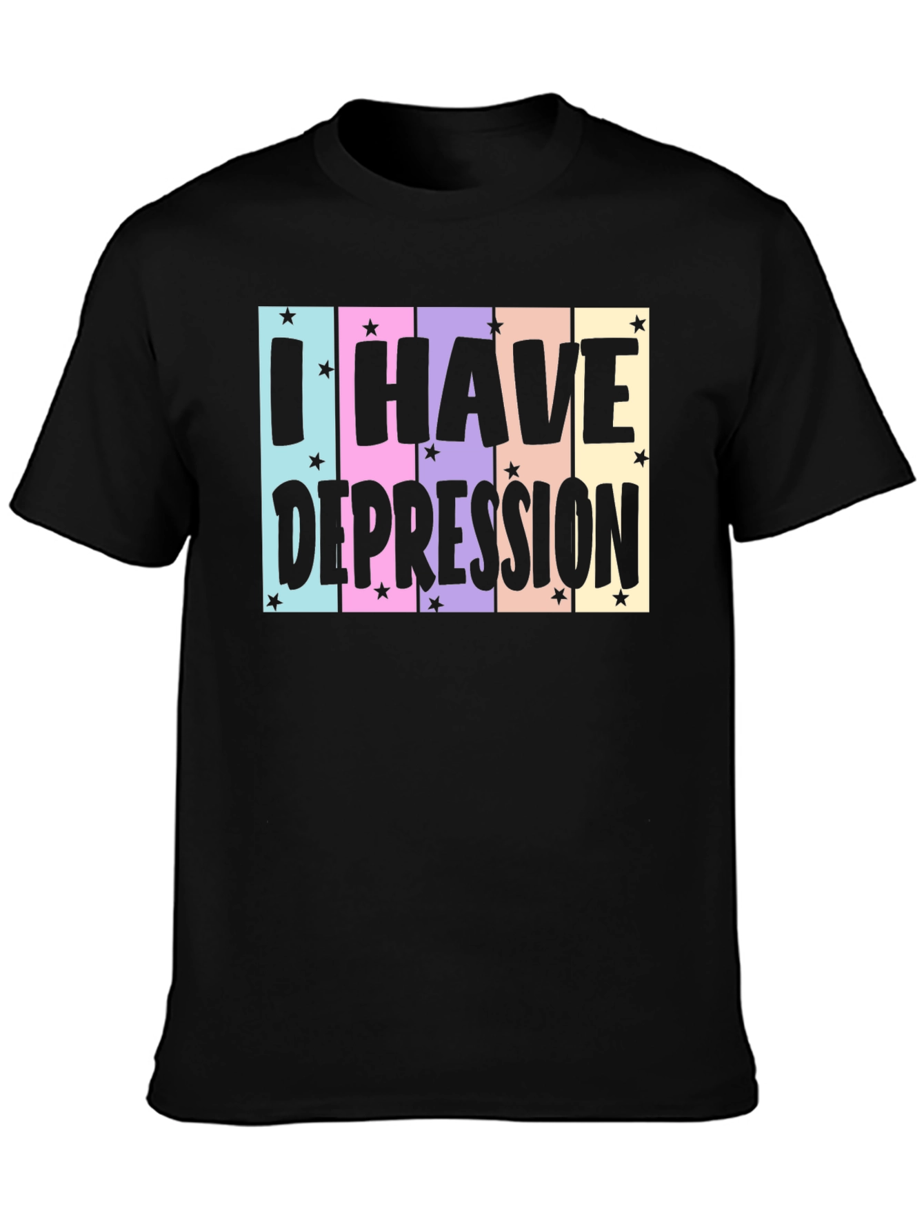 Black I Have Depression T-Shirt, Black Cotton Tee, Graphic Print view 3