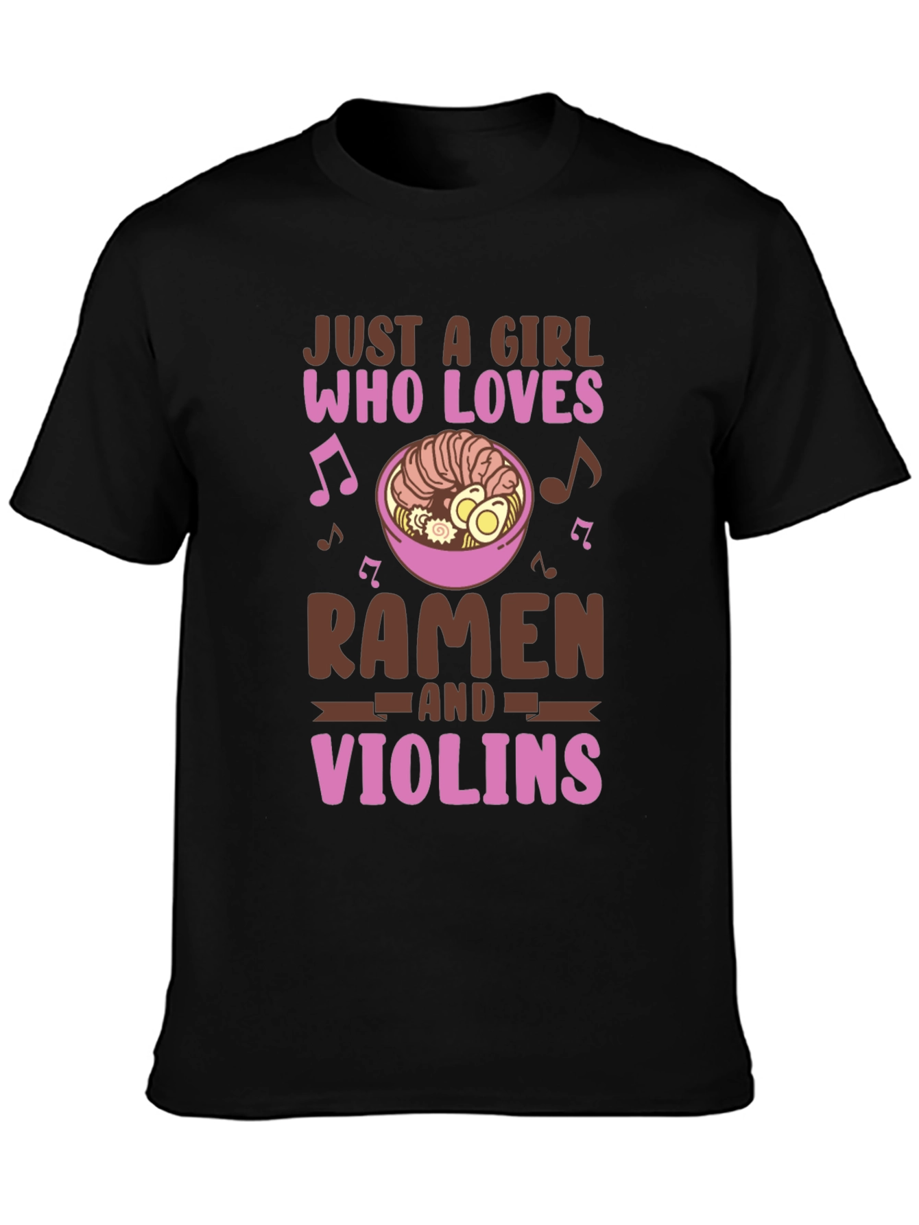 Black Ramen & Violin Lover T-Shirt - Cute Girl Design view 3