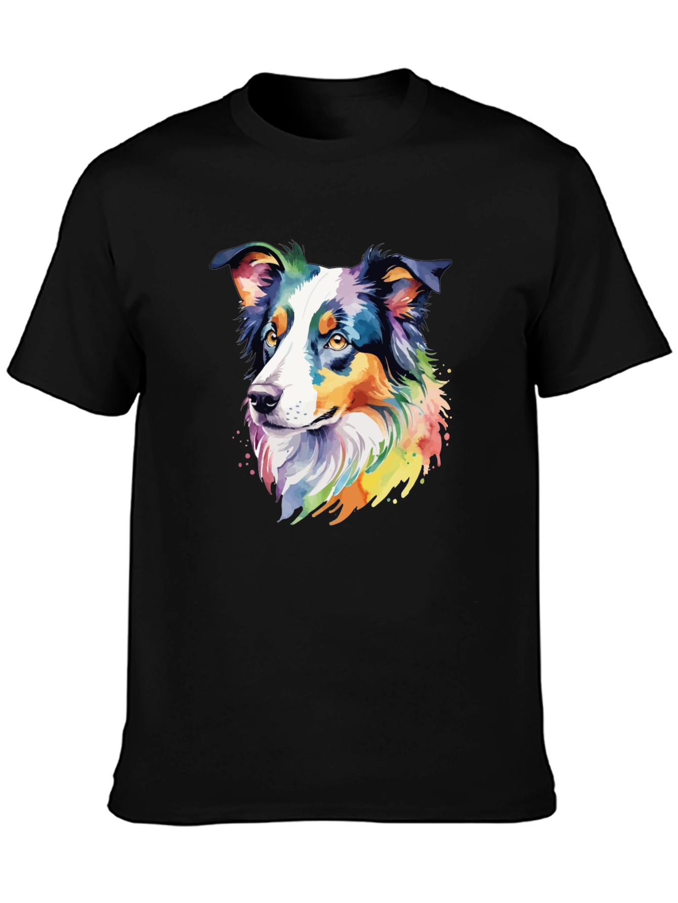 Black Colorful Australian Shepherd Dog Graphic T-Shirt view 3