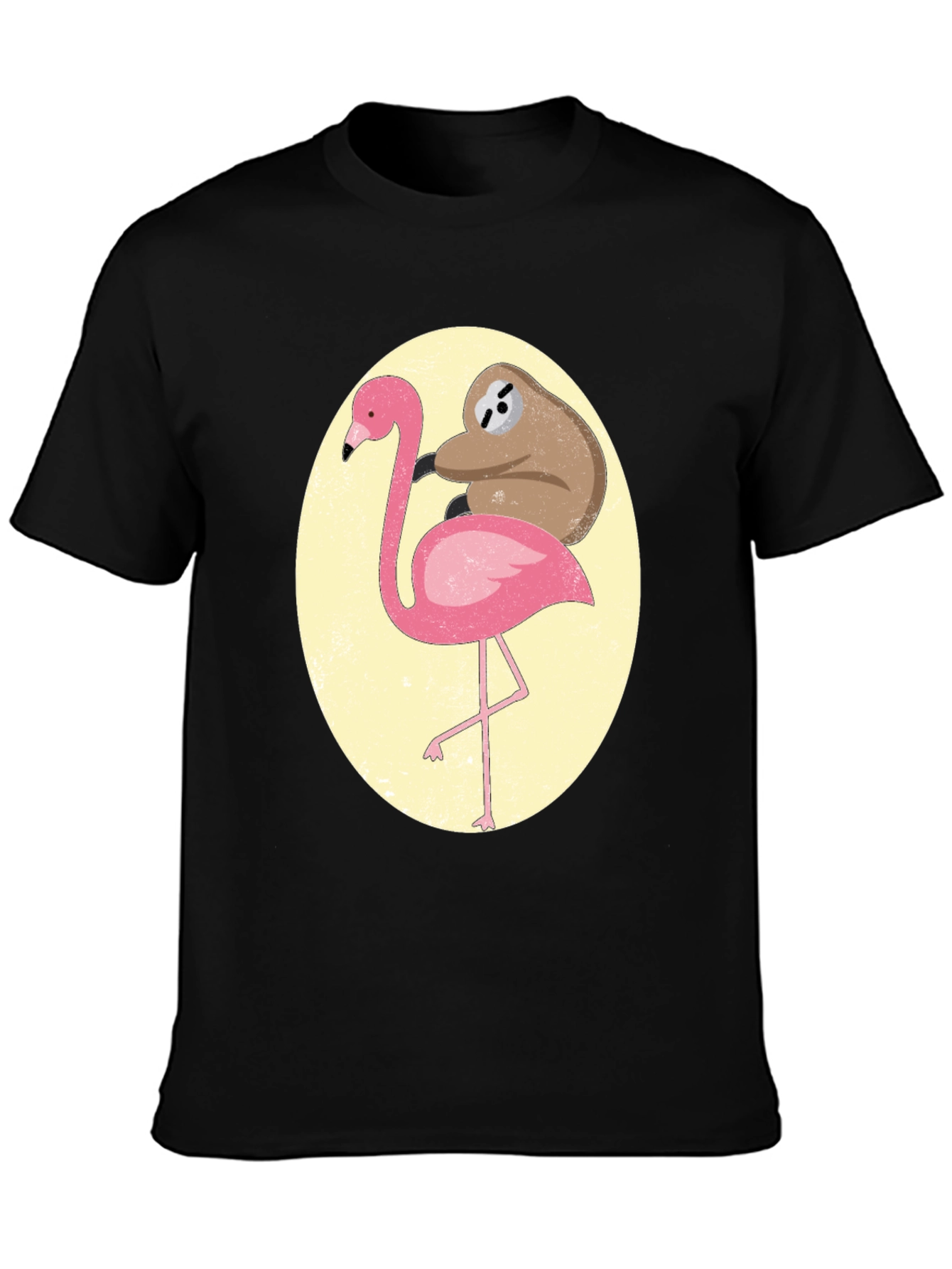 Black Sloth Riding Flamingo Graphic Tee - Black Cotton T-Shirt view 3