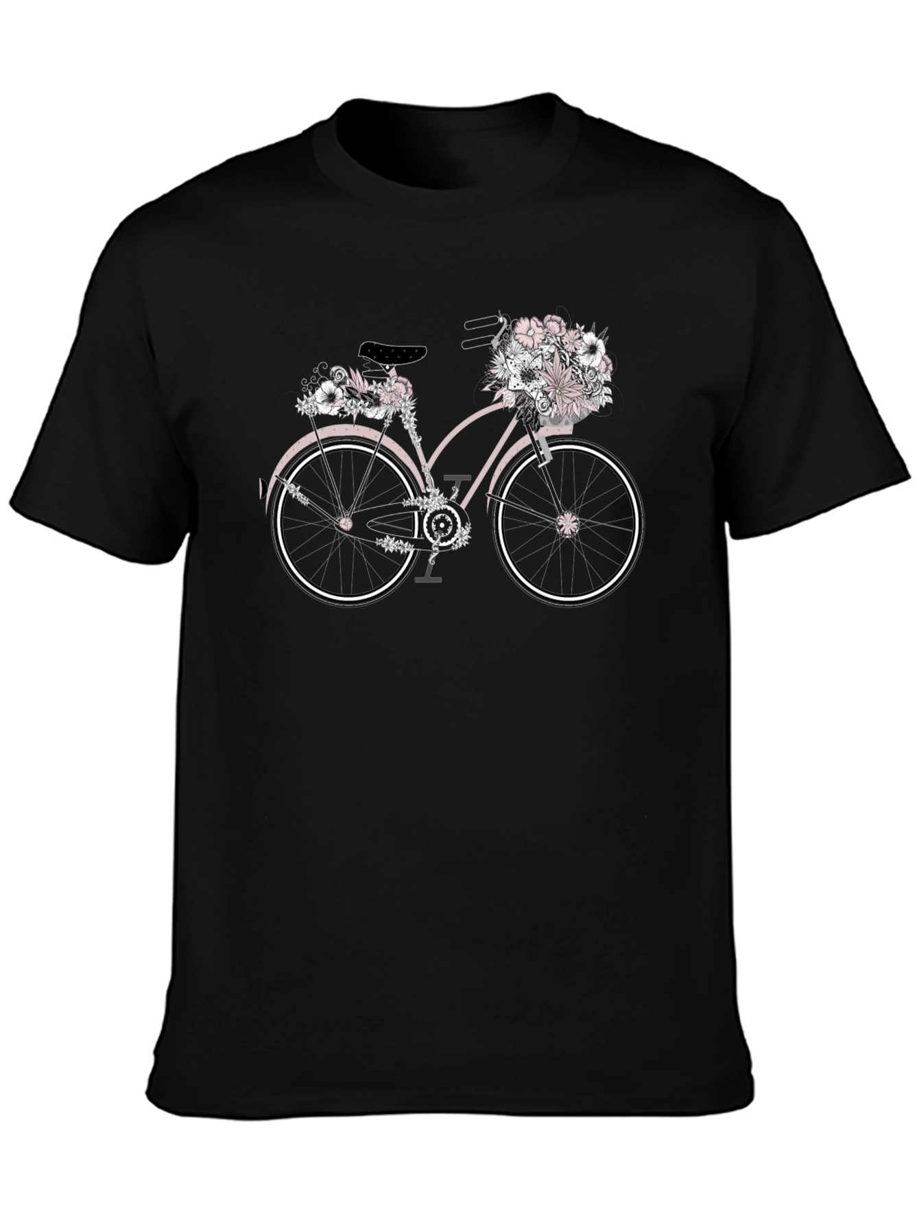 Black Floral Bicycle Graphic T-Shirt - Unique Design view 3