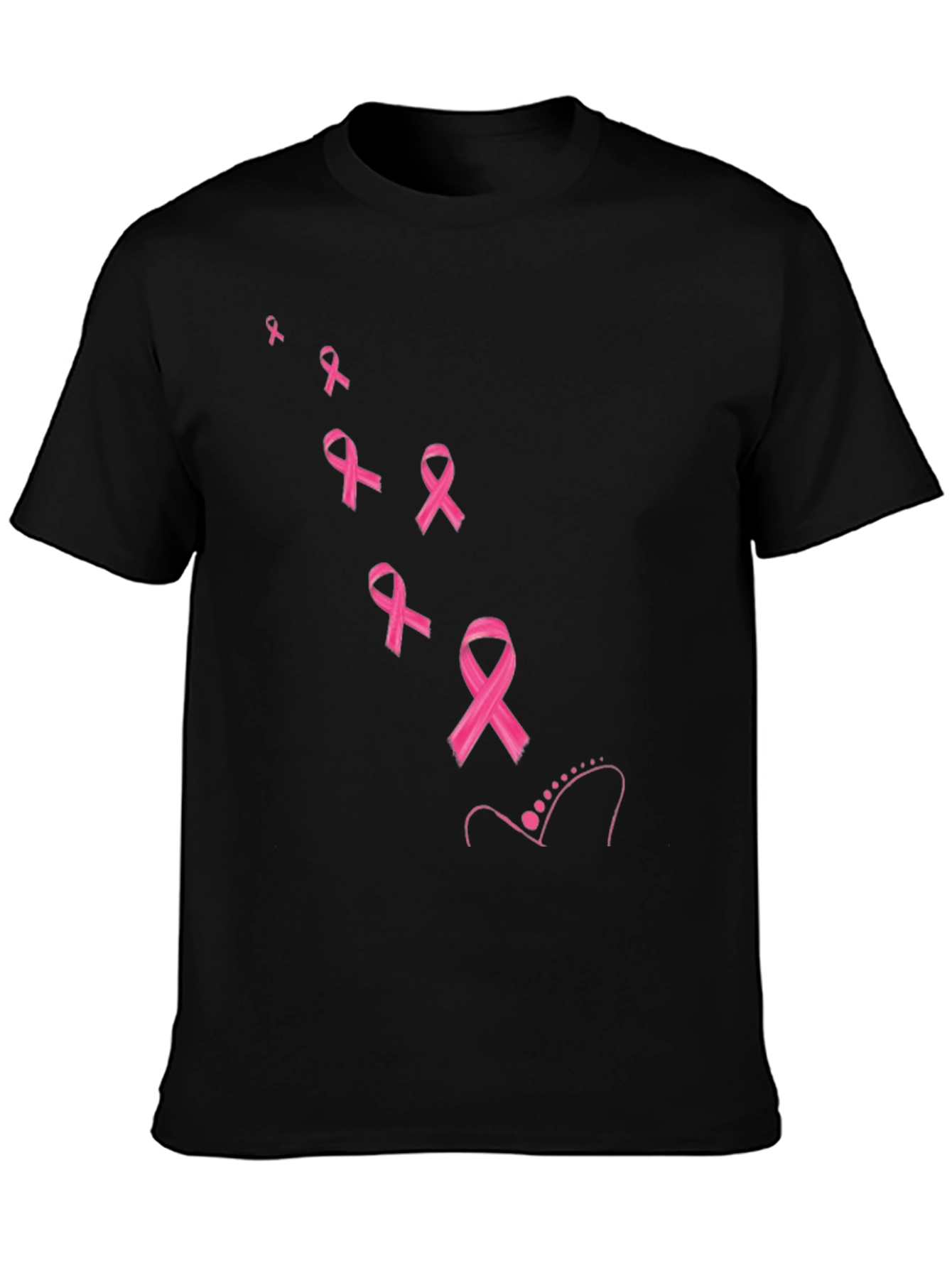 Black Pink Ribbon Awareness Black T-Shirt view 3