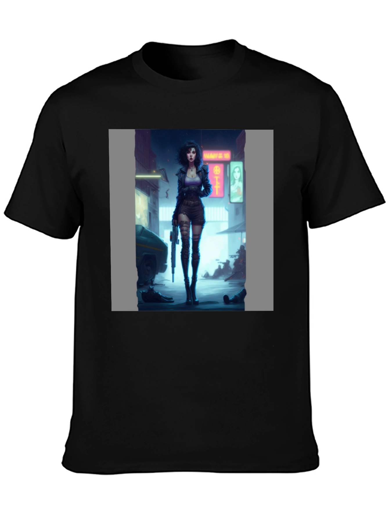 Black Cyberpunk Girl Graphic Black T-Shirt view 3