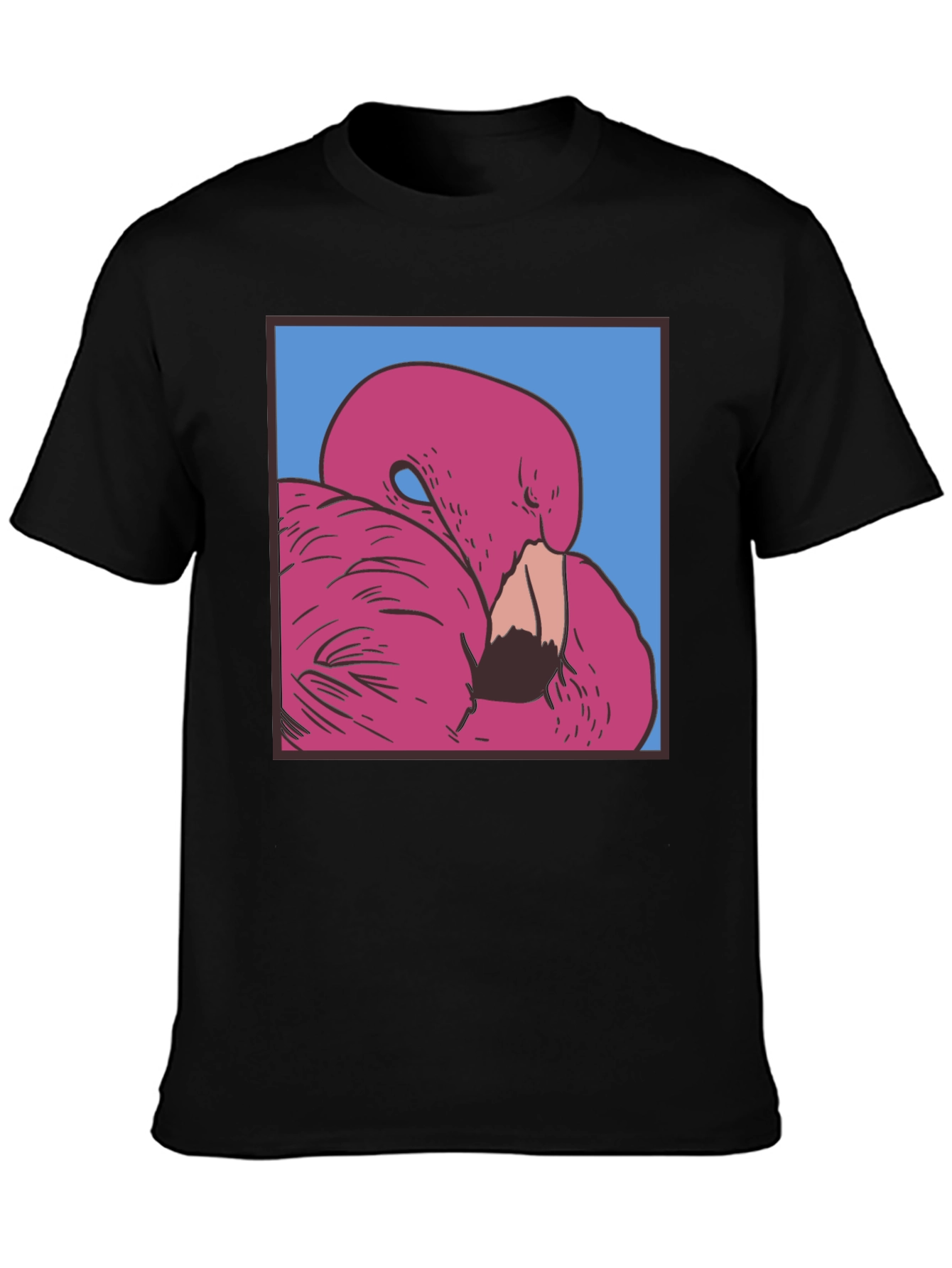 Black Pink Flamingo Graphic Black T-Shirt view 3