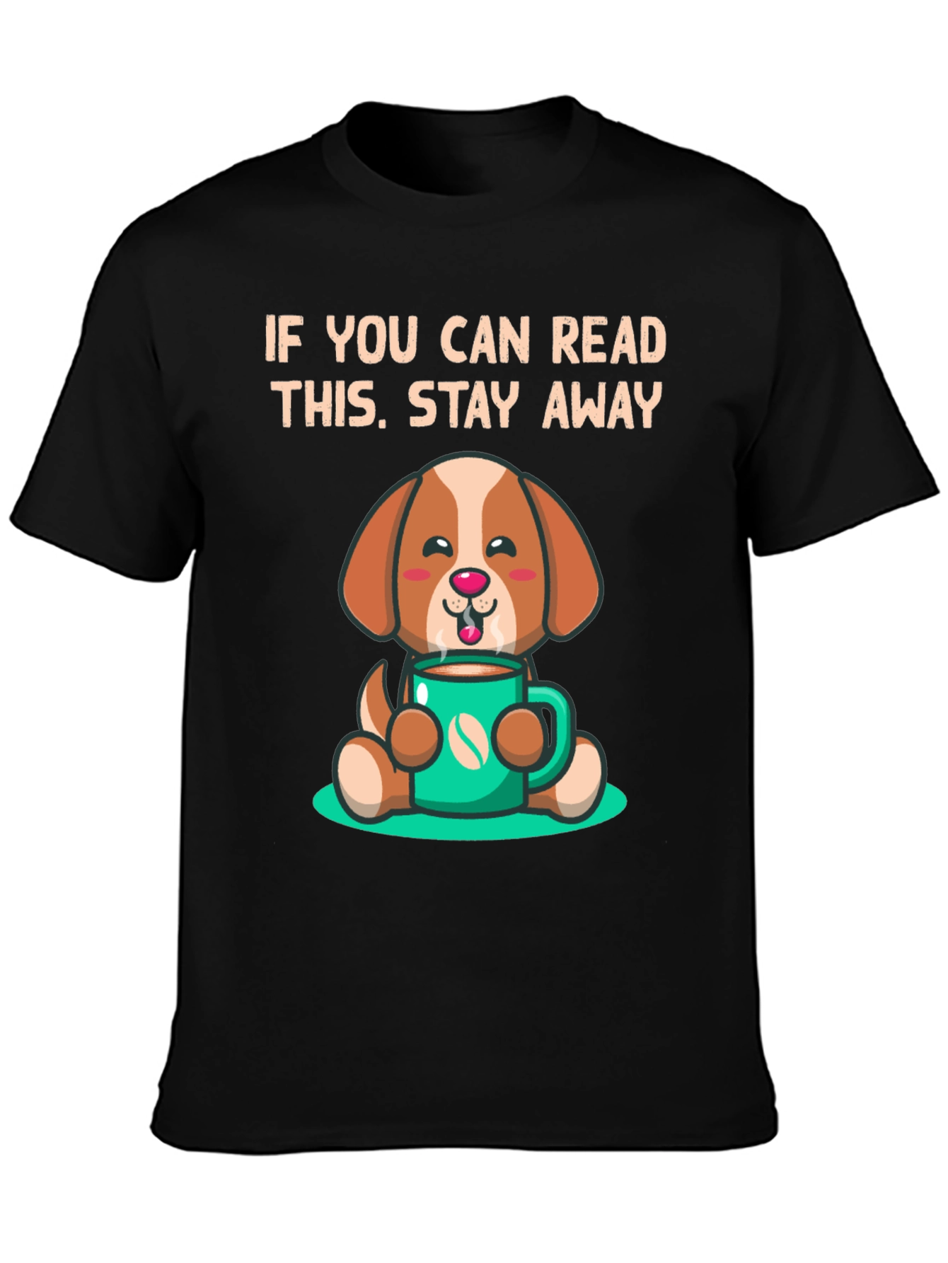 Black Stay Away Dog Cartoon Black T-Shirt view 3