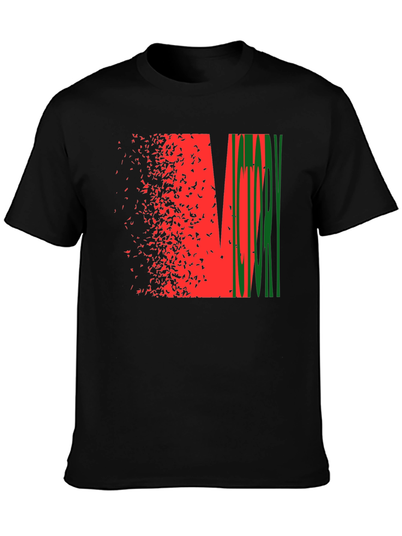Black Abstract Graphic Tee - Red & Green Design, Black Shirt view 3