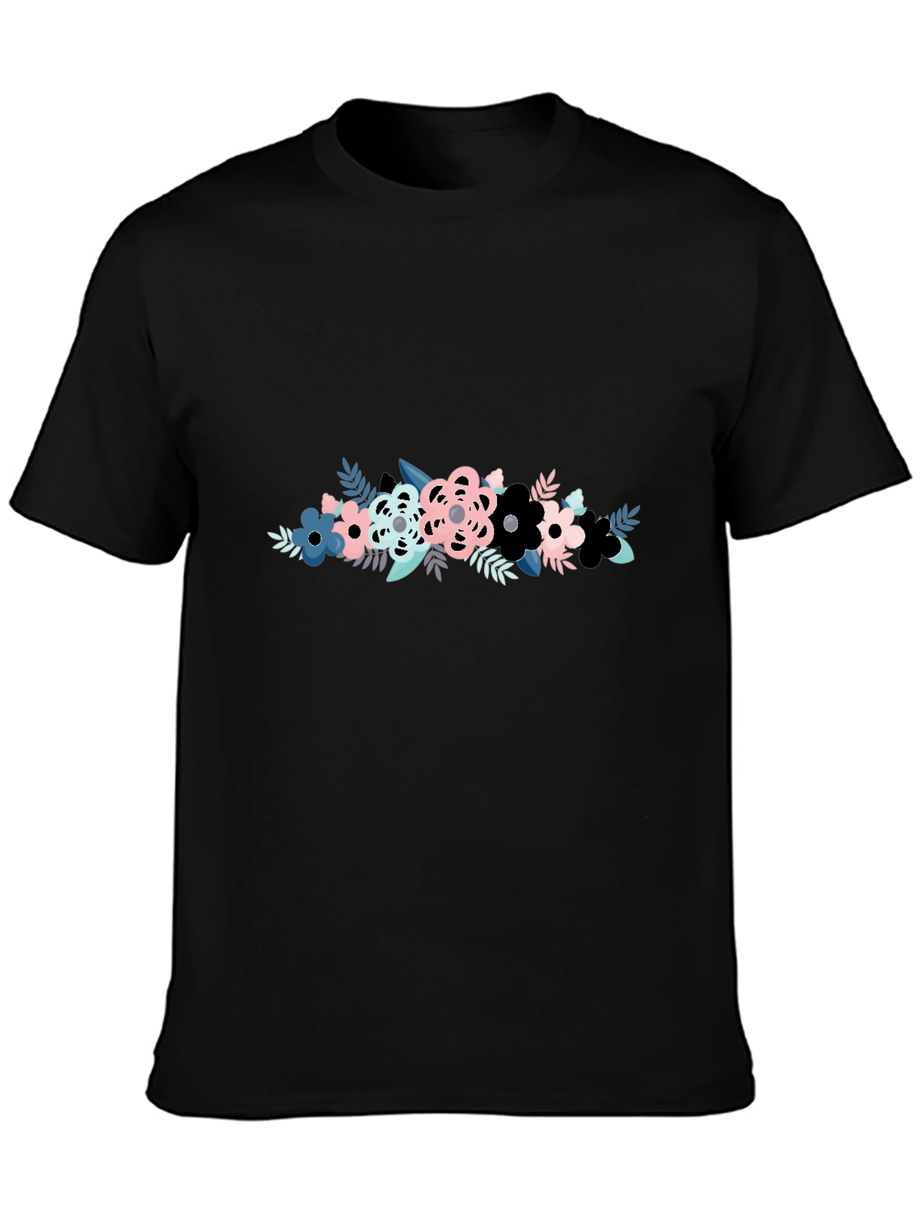Black Floral Graphic Print Men's Black T-Shirt view 3