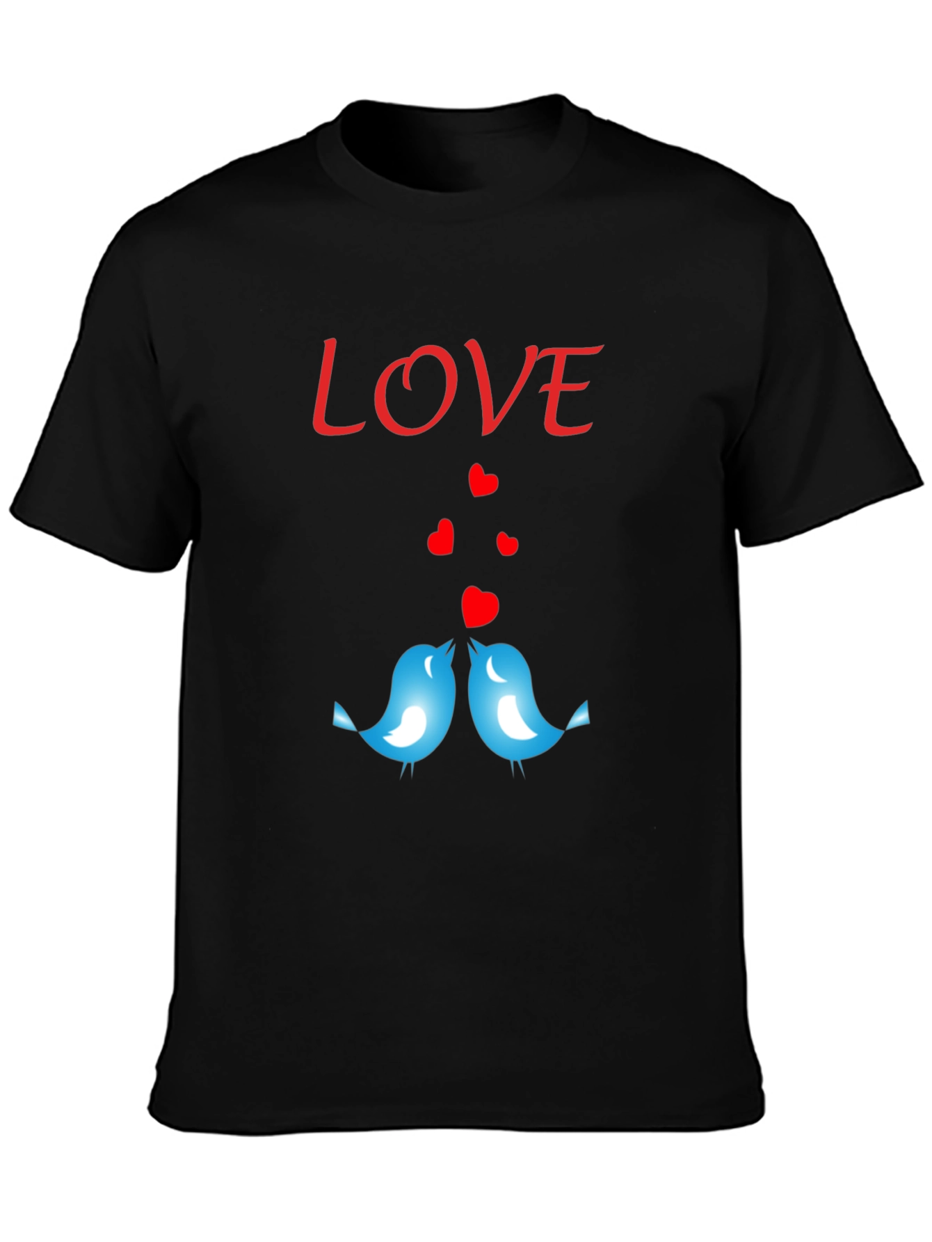 Black Love Birds Graphic Print Crew Neck T-Shirt view 3