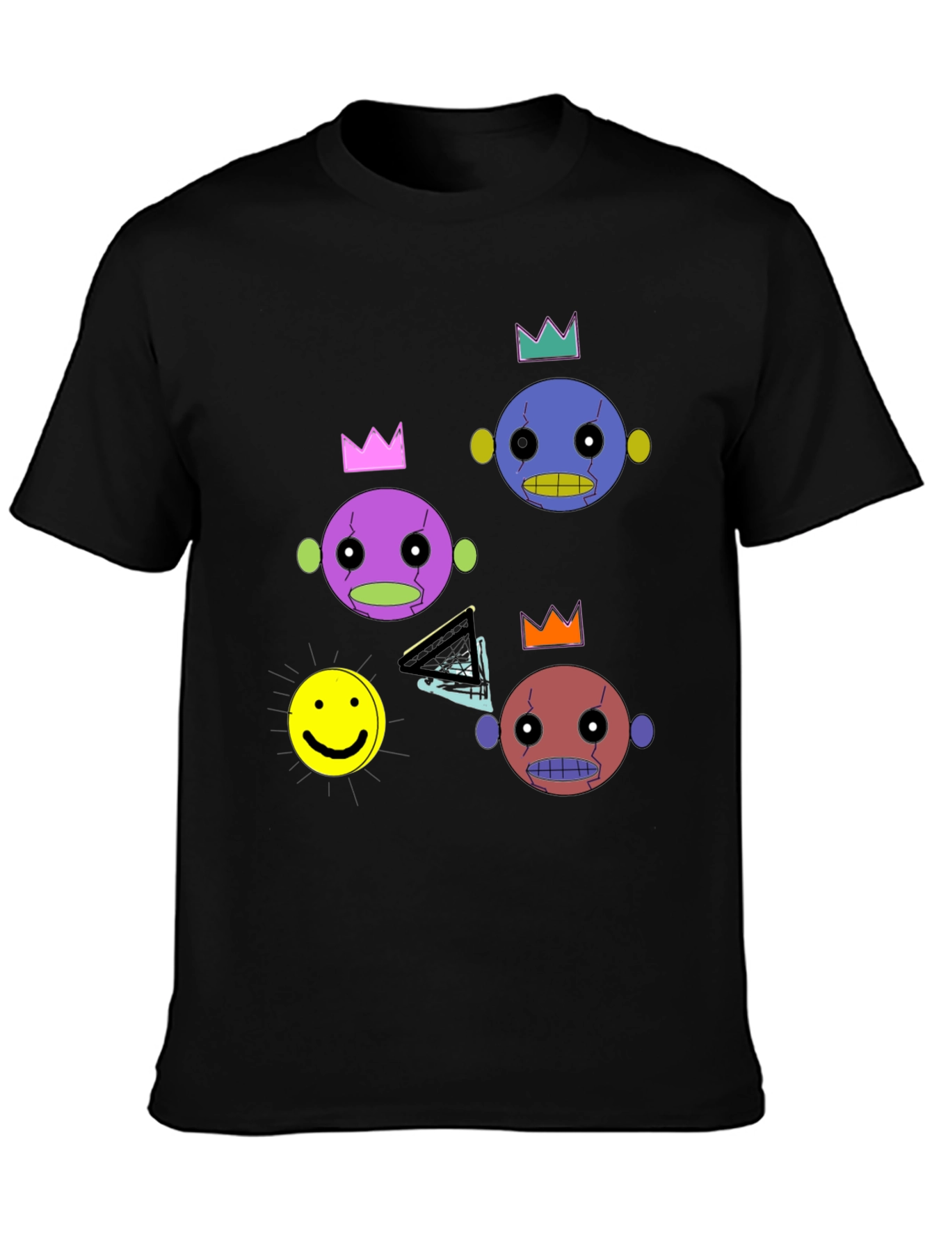 Black Funky Crowned Character Print Black T-Shirt view 3