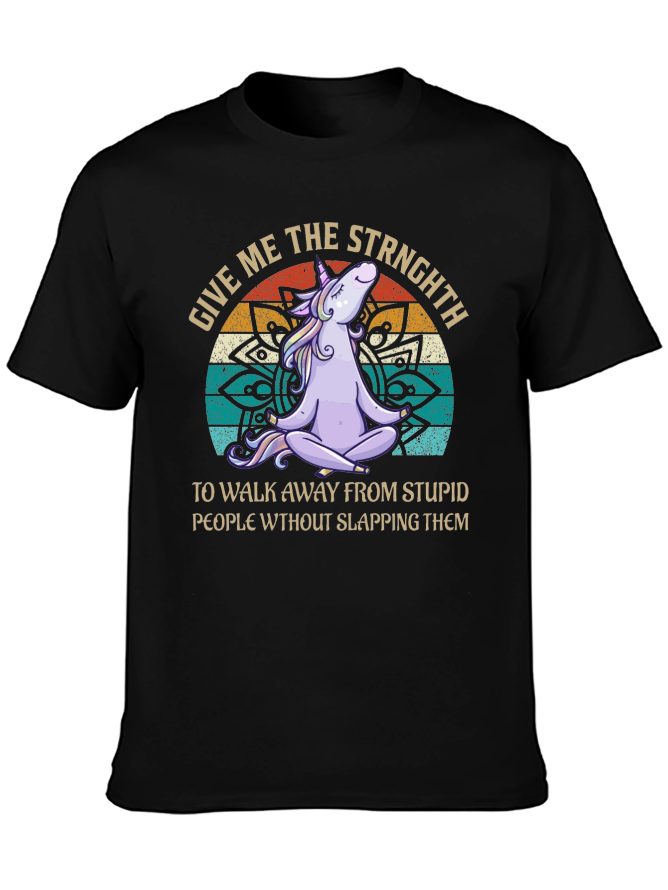 Black Unicorn Yoga T-Shirt - Give Me Strength Funny Tee view 3