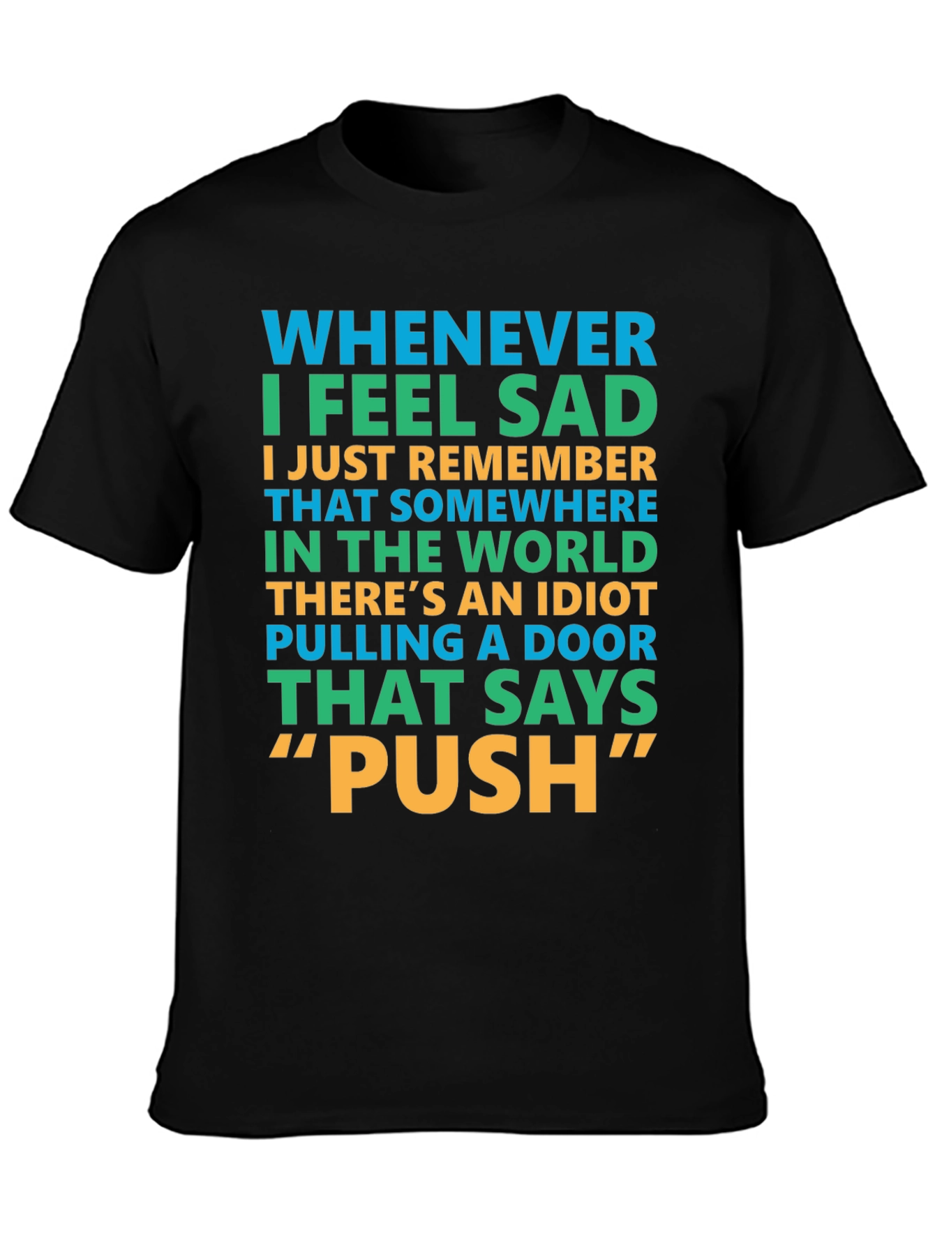 Black Funny "Push" Door T-Shirt view 3