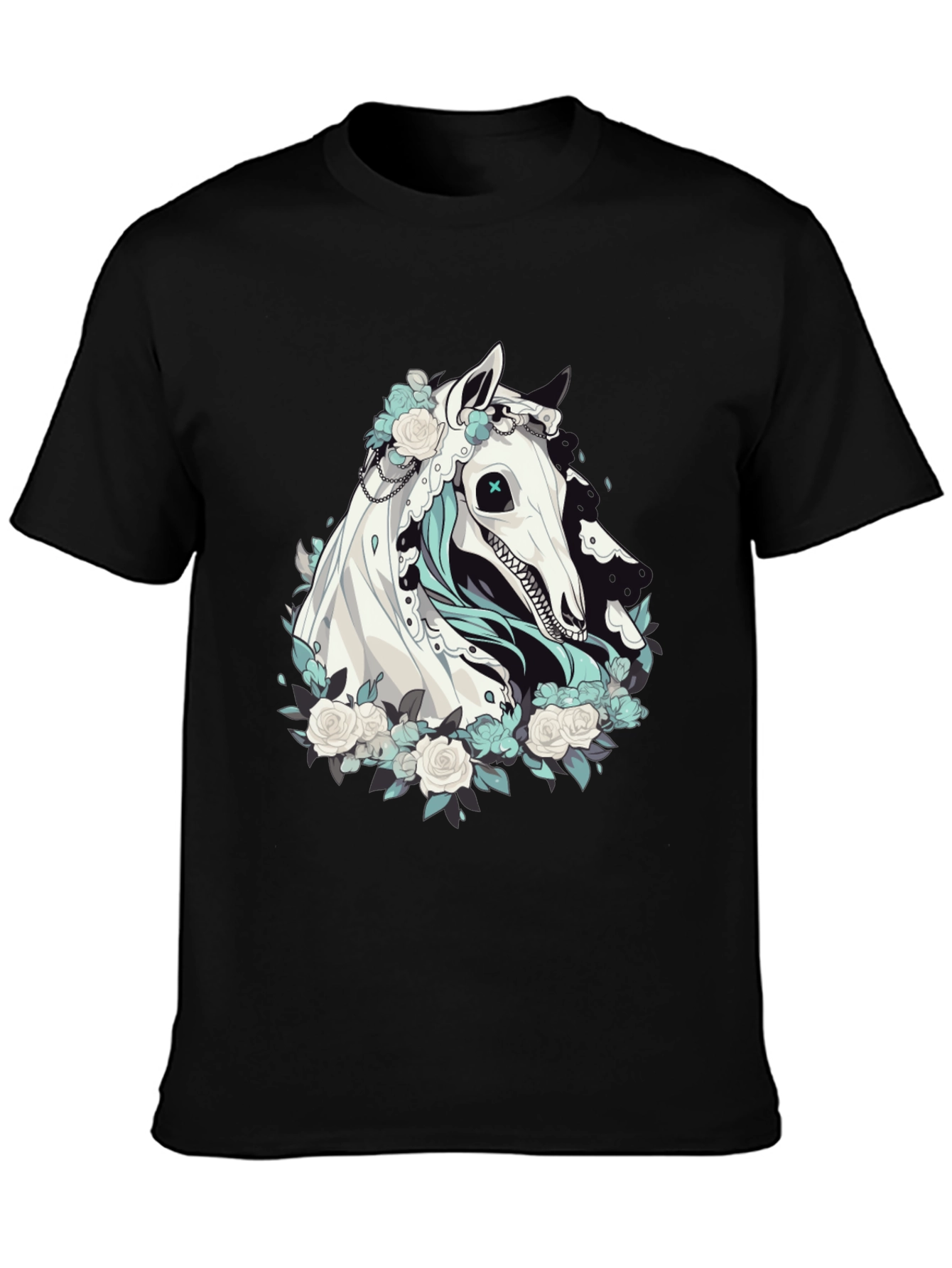 Black Floral Horse Graphic Tee - Black view 3