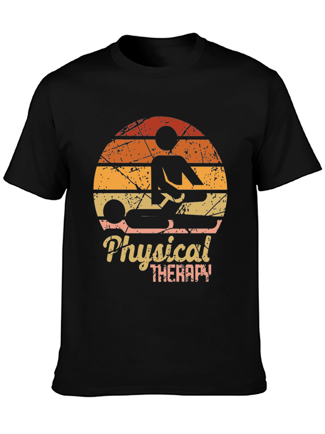 Black Physical Therapy Graphic Tee - Vintage Sunset Design view 3