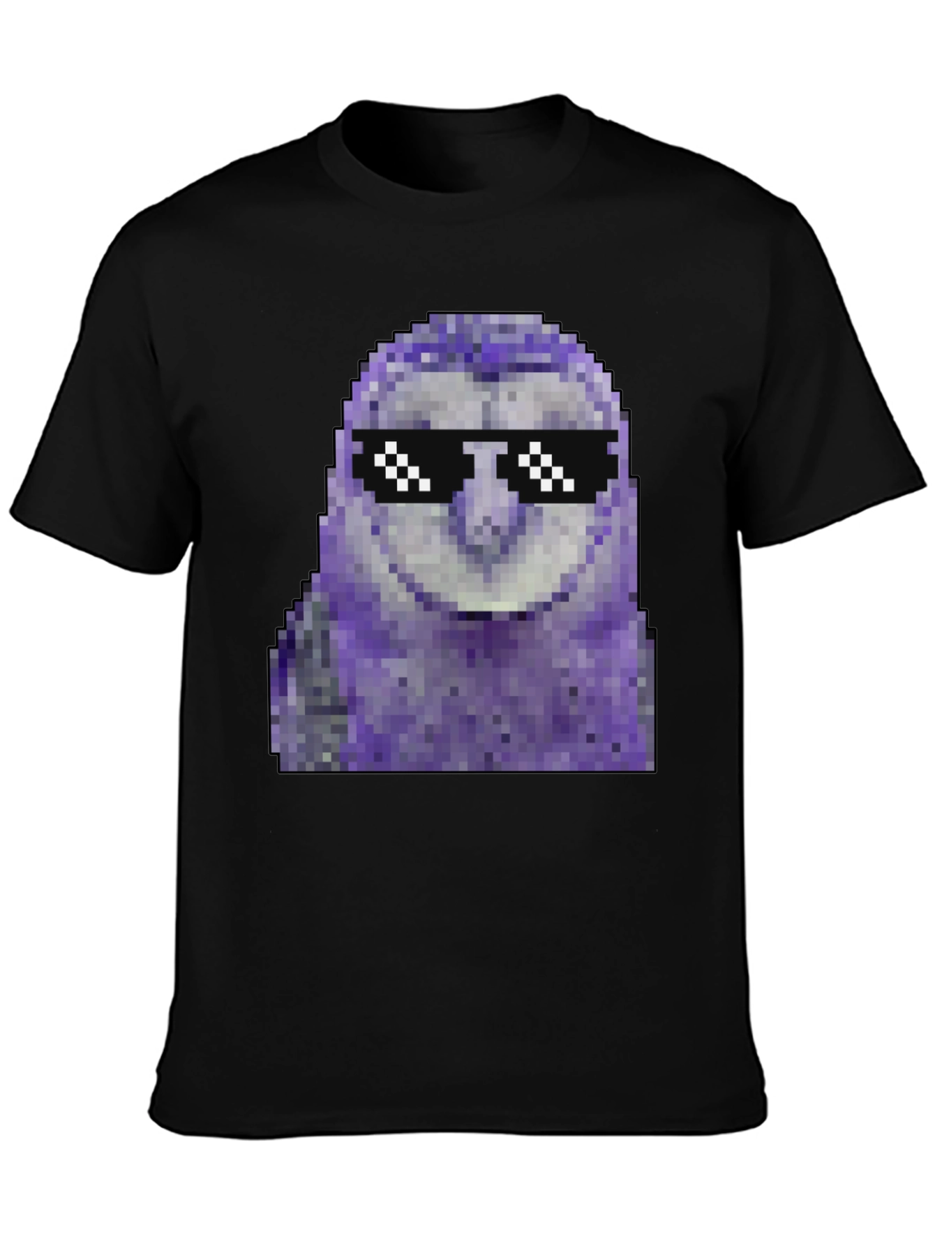 Black Pixel Owl T-Shirt - Cool Deal With It Shades view 3