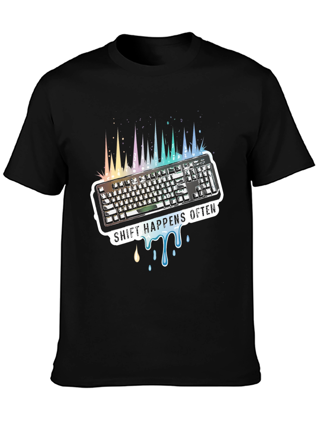 Black Shift Happens Often Keyboard T-Shirt view 3