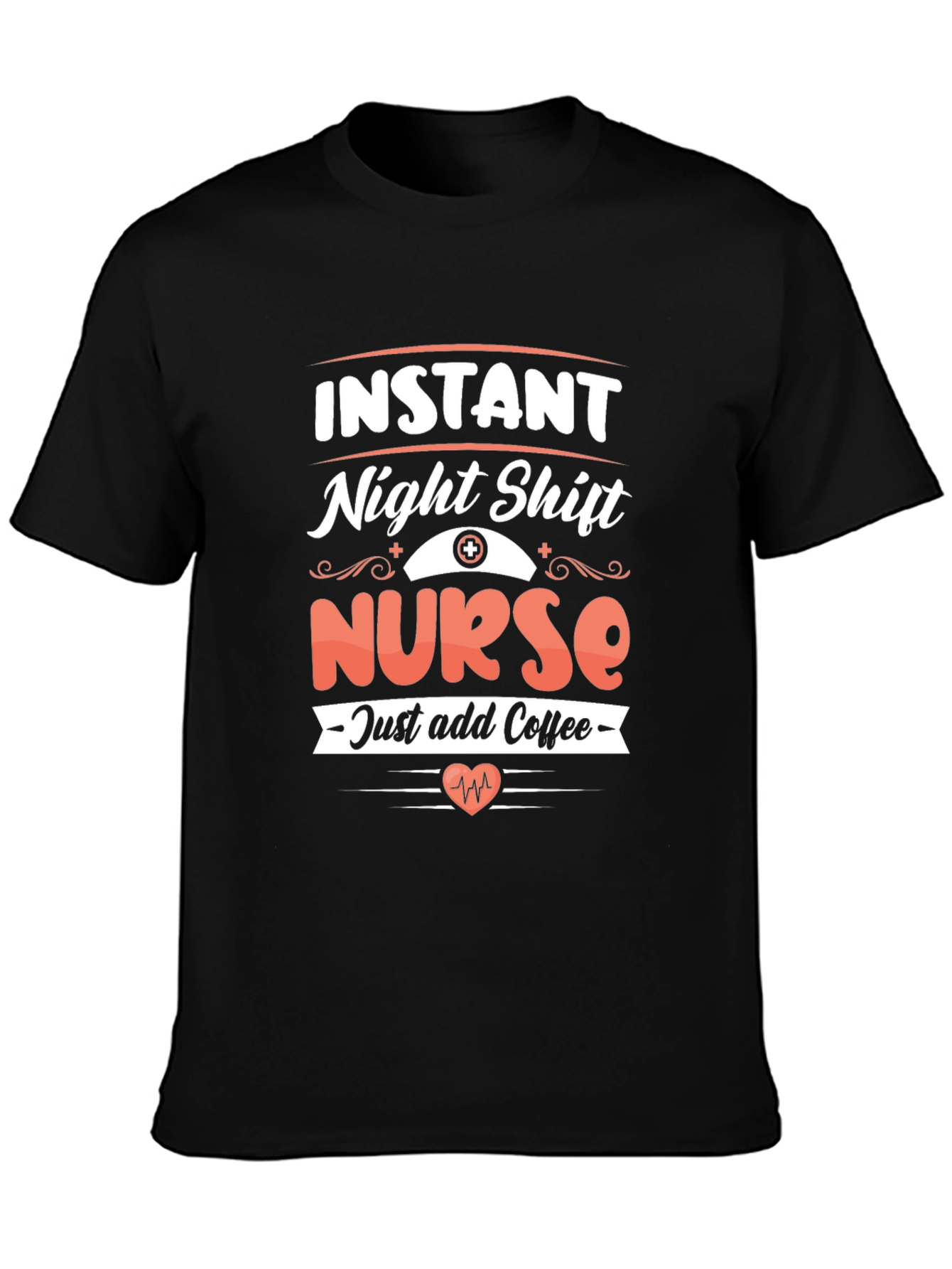Black Instant Night Shift Nurse Add Coffee T-Shirt view 3