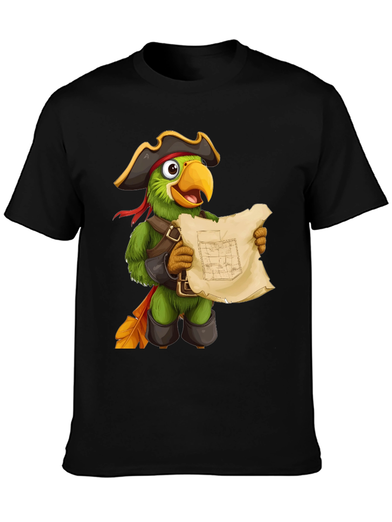 Black Parrot Pirate T-Shirt - Funny Cartoon Bird Tee view 3