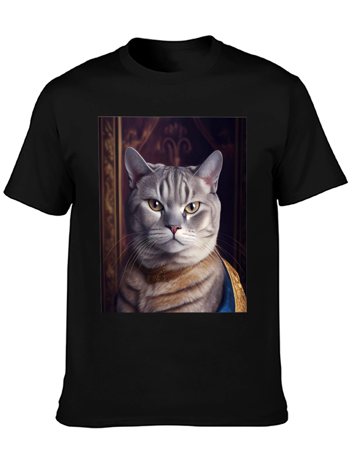 Black Regal Cat Portrait T-Shirt - Funny Pet Tee view 3