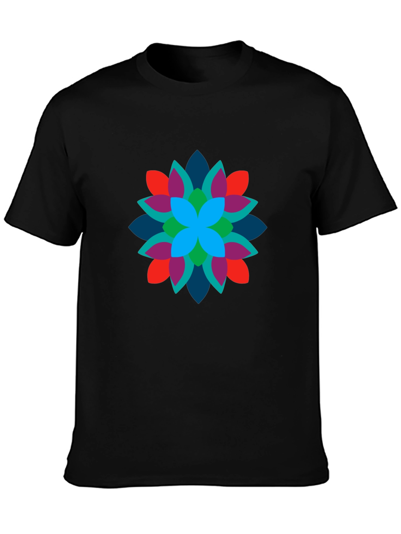 Black Floral Burst Black T-Shirt - Vibrant Design view 3