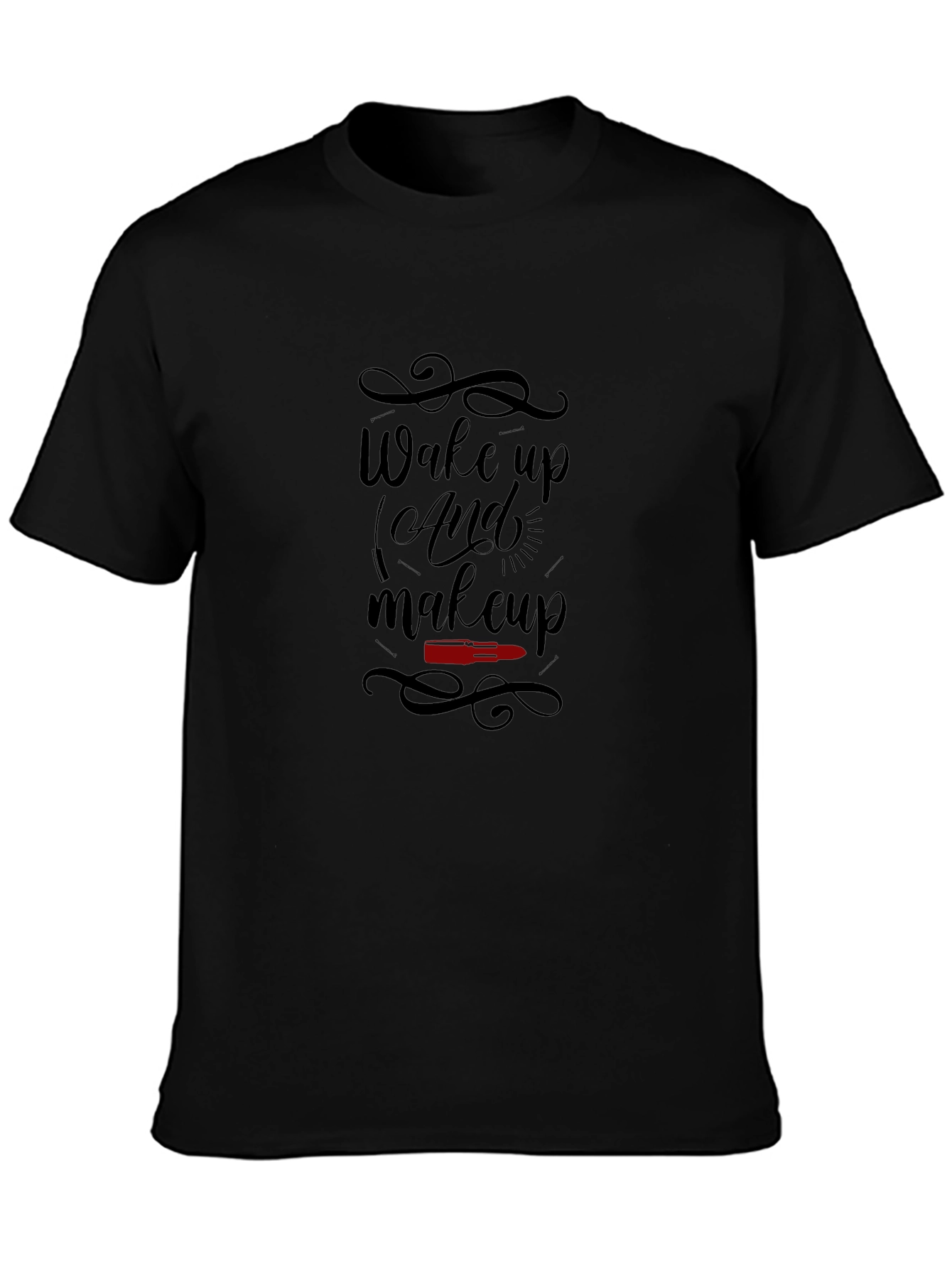 Black Wake Up & Makeup Graphic Tee - Black Cotton Blend view 3