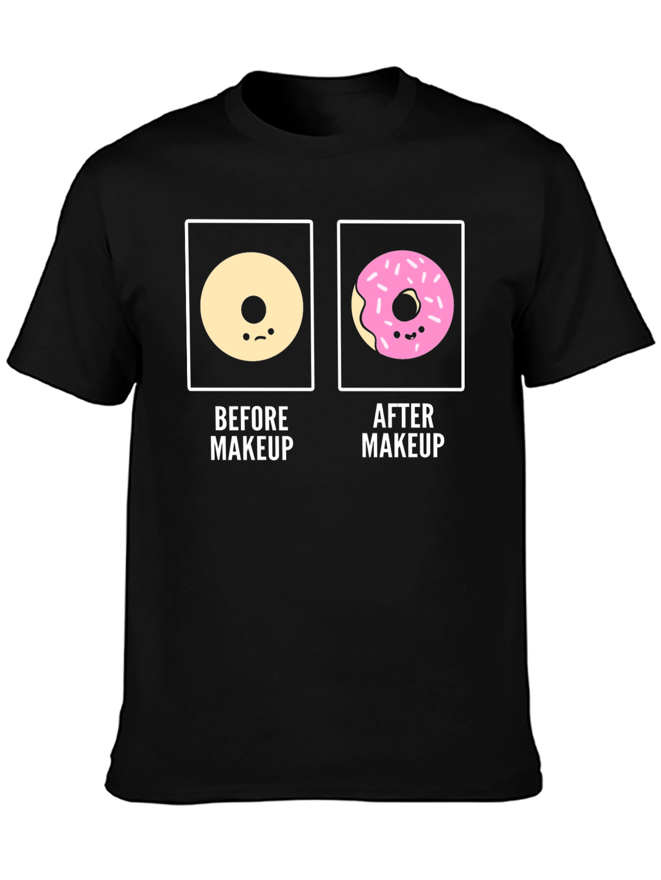 Black Donut Before & After Makeup Funny T-Shirt view 3