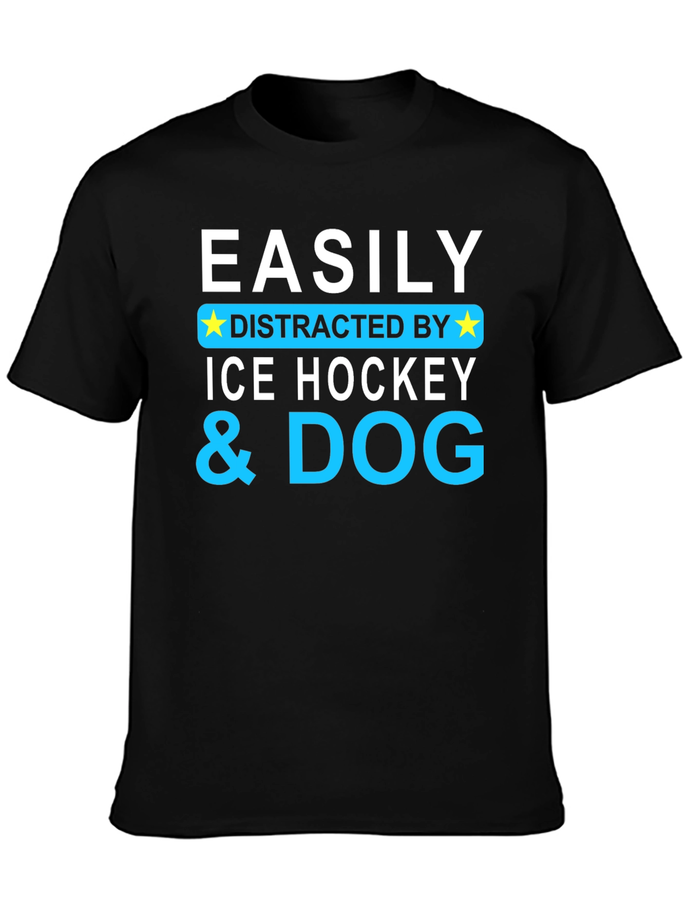 Black Easily Distracted By Ice Hockey & Dog T-Shirt view 3
