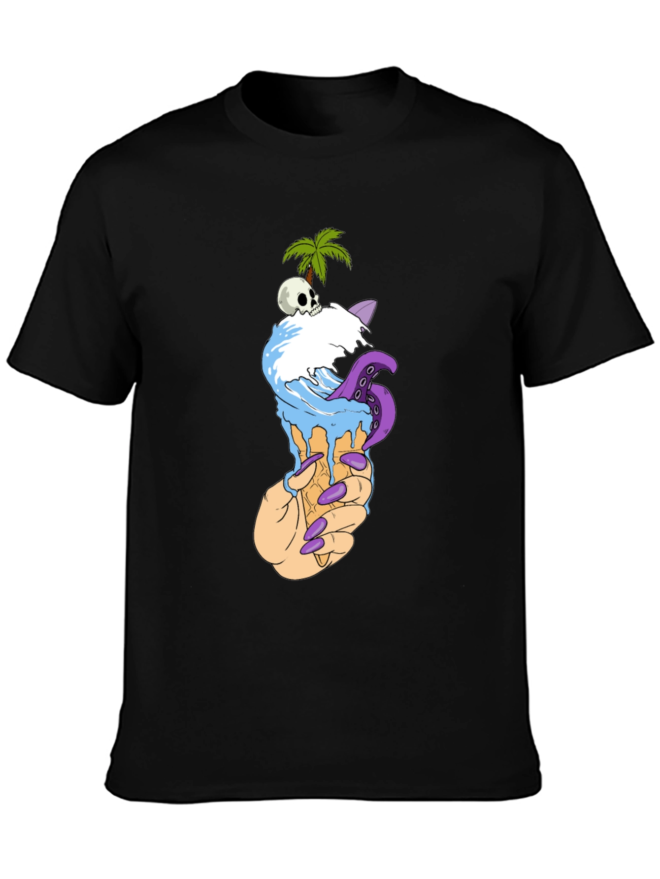 Black Ice Cream Cone Skull Palm Tree Graphic Tee view 3