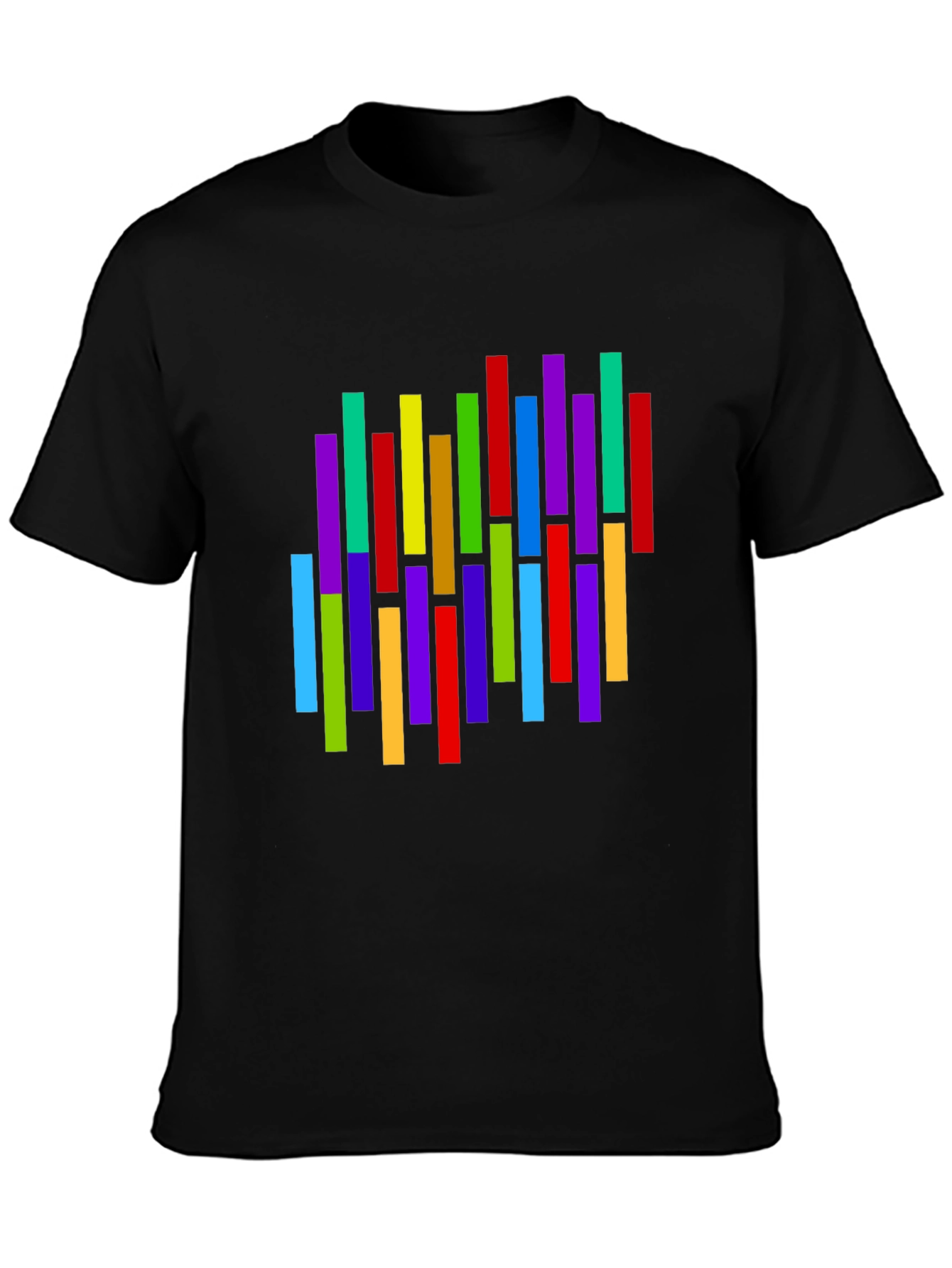 Black Colorful Vertical Stripes Graphic T-Shirt view 3