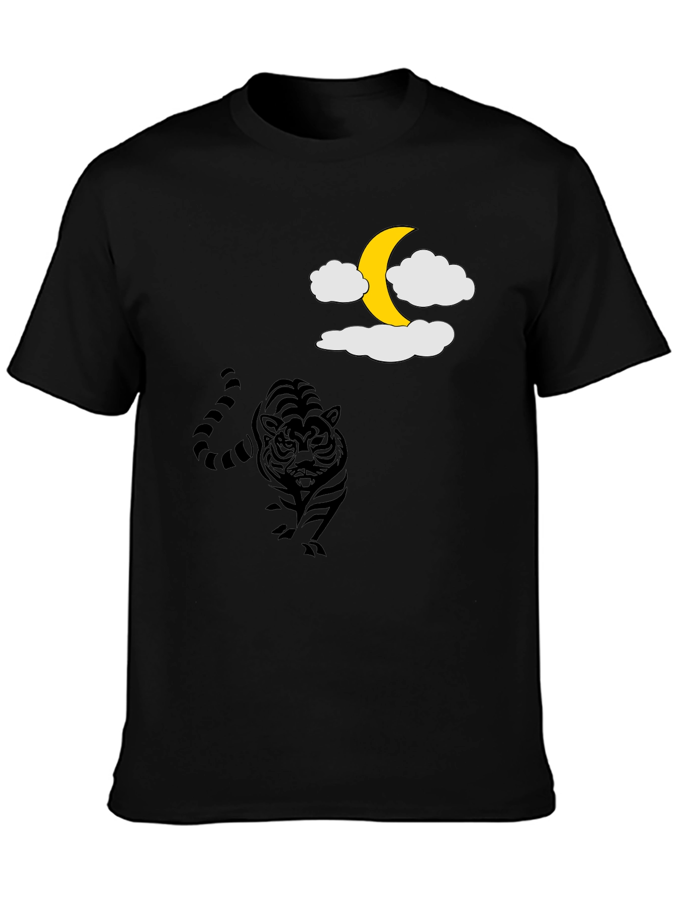Black Tiger Moon Graphic Tee - Black Cotton T-Shirt view 3