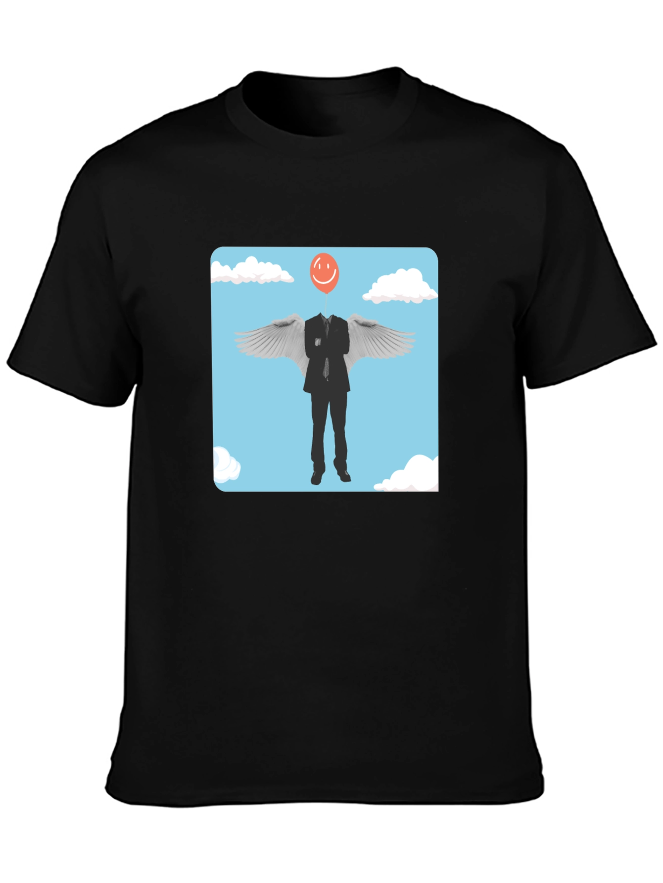 Black Smiling Balloon Angel Graphic Tee view 3