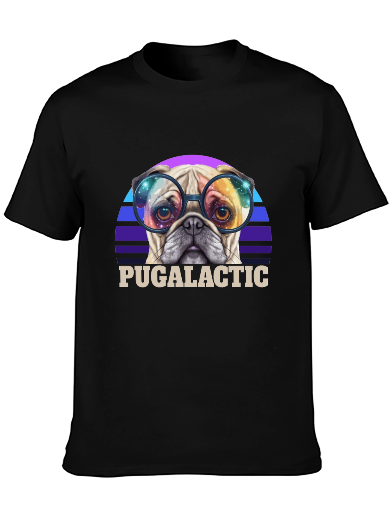 Black Puggalactic T-Shirt: Galactic Pug in Glasses view 3