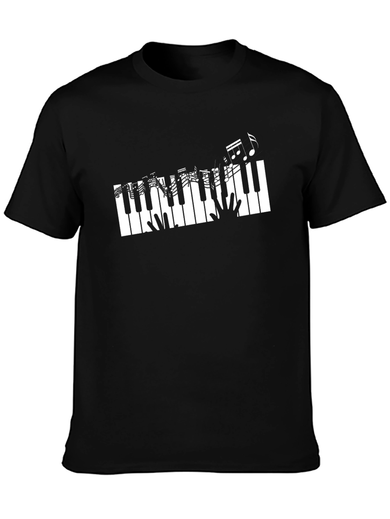 Black Piano Keys & Music Notes Graphic Black T-Shirt view 3