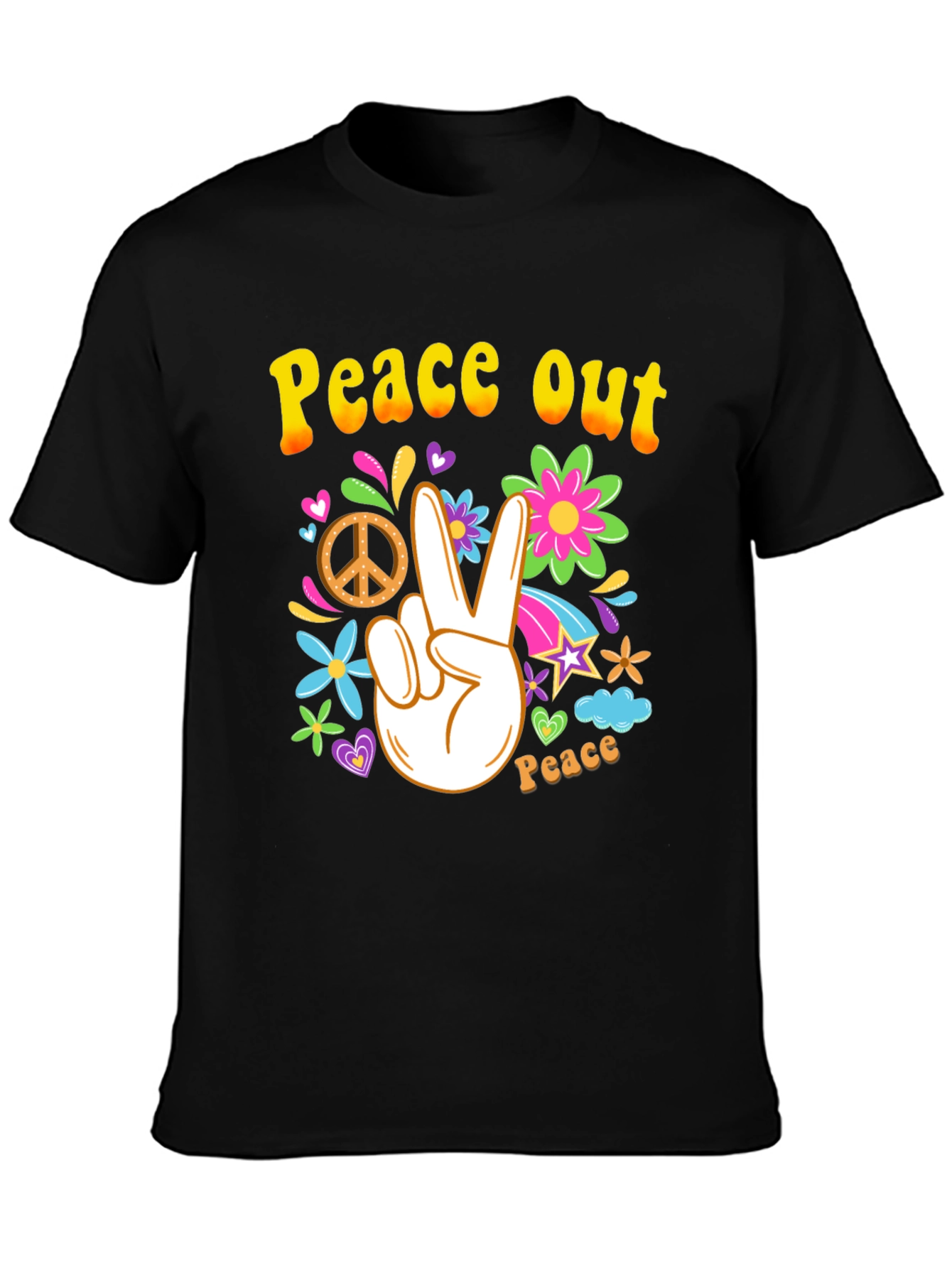 Black Peace Out T-Shirt - Hippie Style view 3