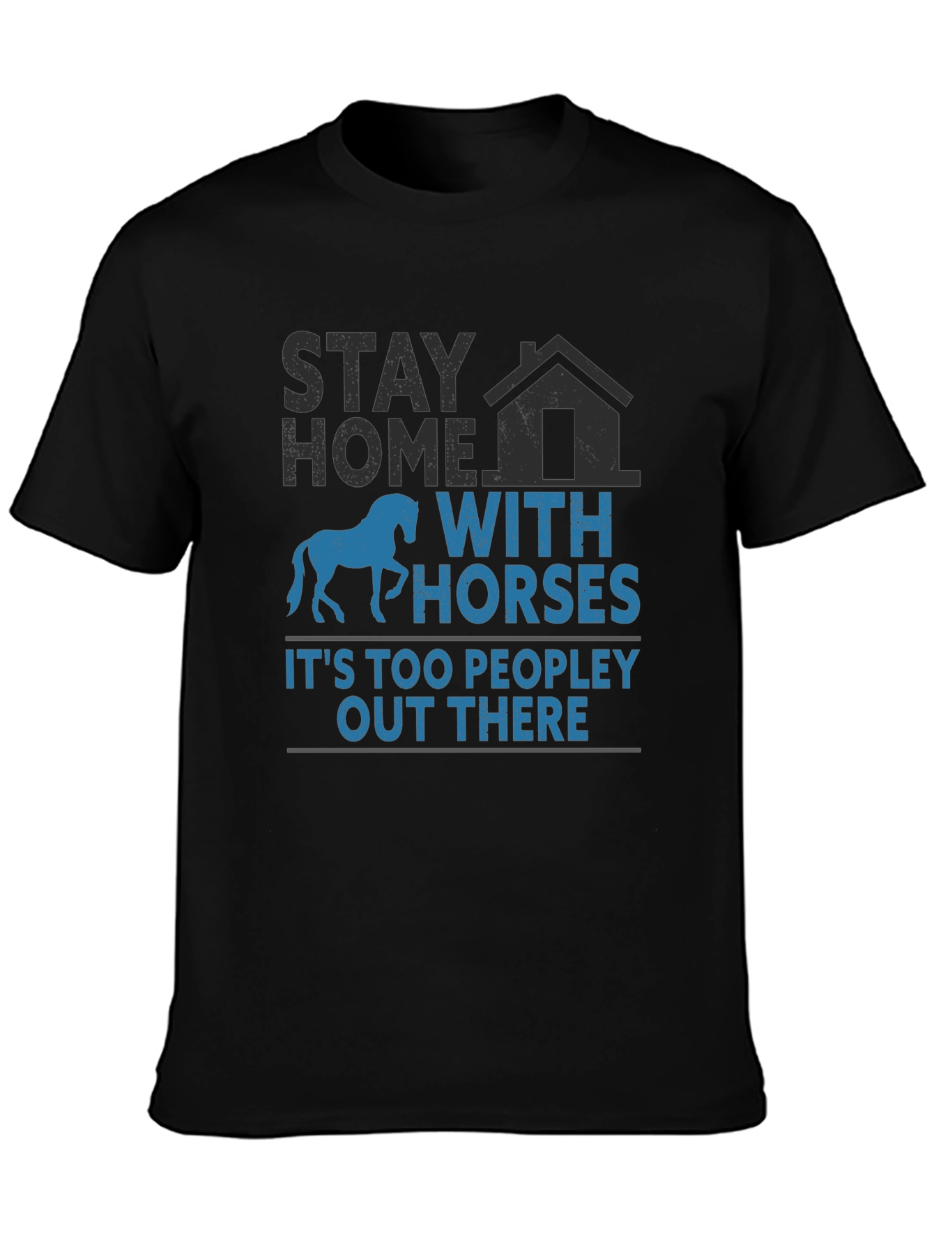 Black Stay Home With Horses T-Shirt view 3