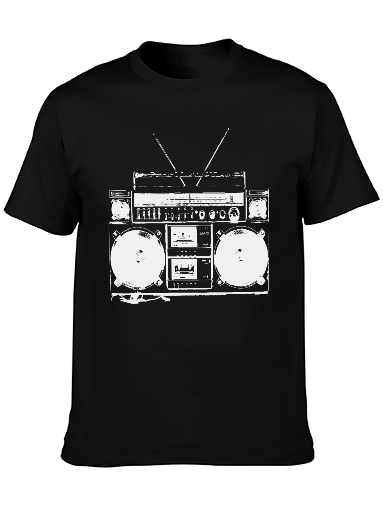 Black Retro Boombox Graphic Tee - Classic Hip Hop Style view 3
