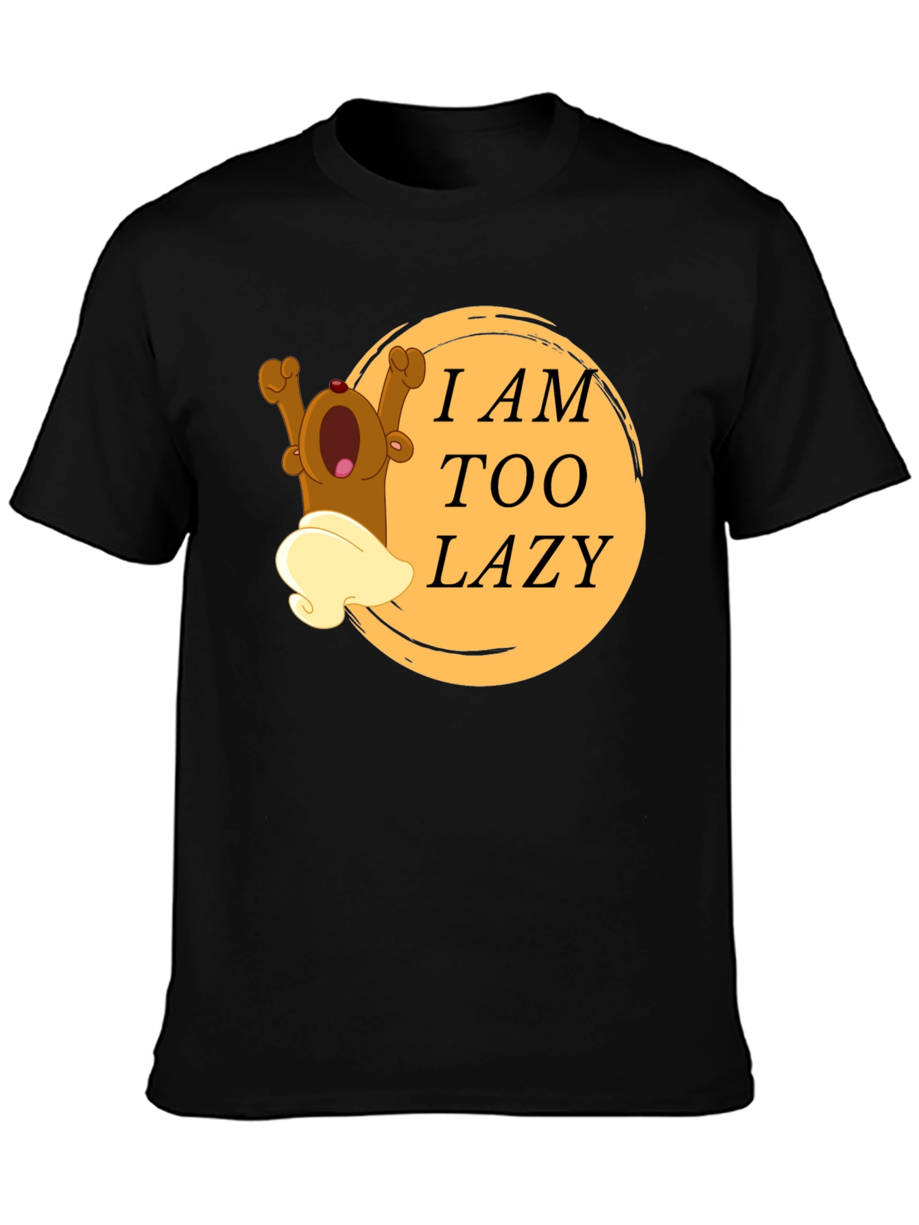 Black Lazy Bear Cartoon Graphic T-Shirt view 3
