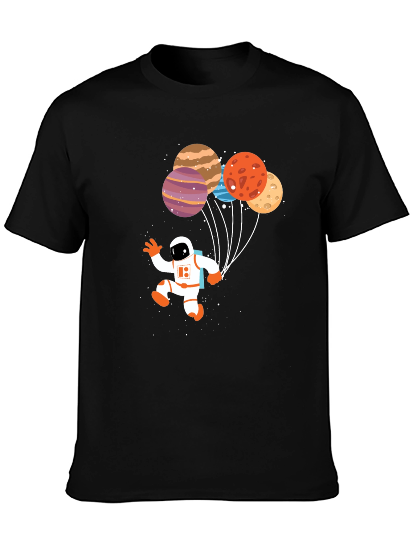 Black Astronaut Planet Balloons Graphic T-Shirt view 3