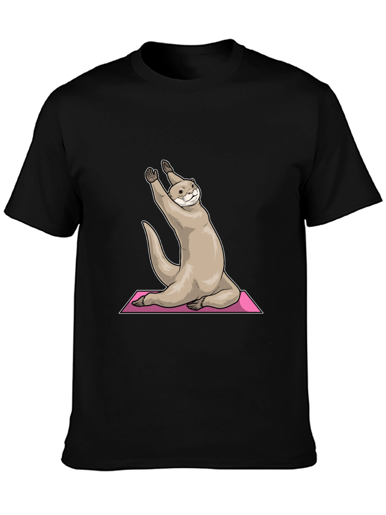 Black Yoga Otter Graphic Tee - Black Cotton T-Shirt view 3