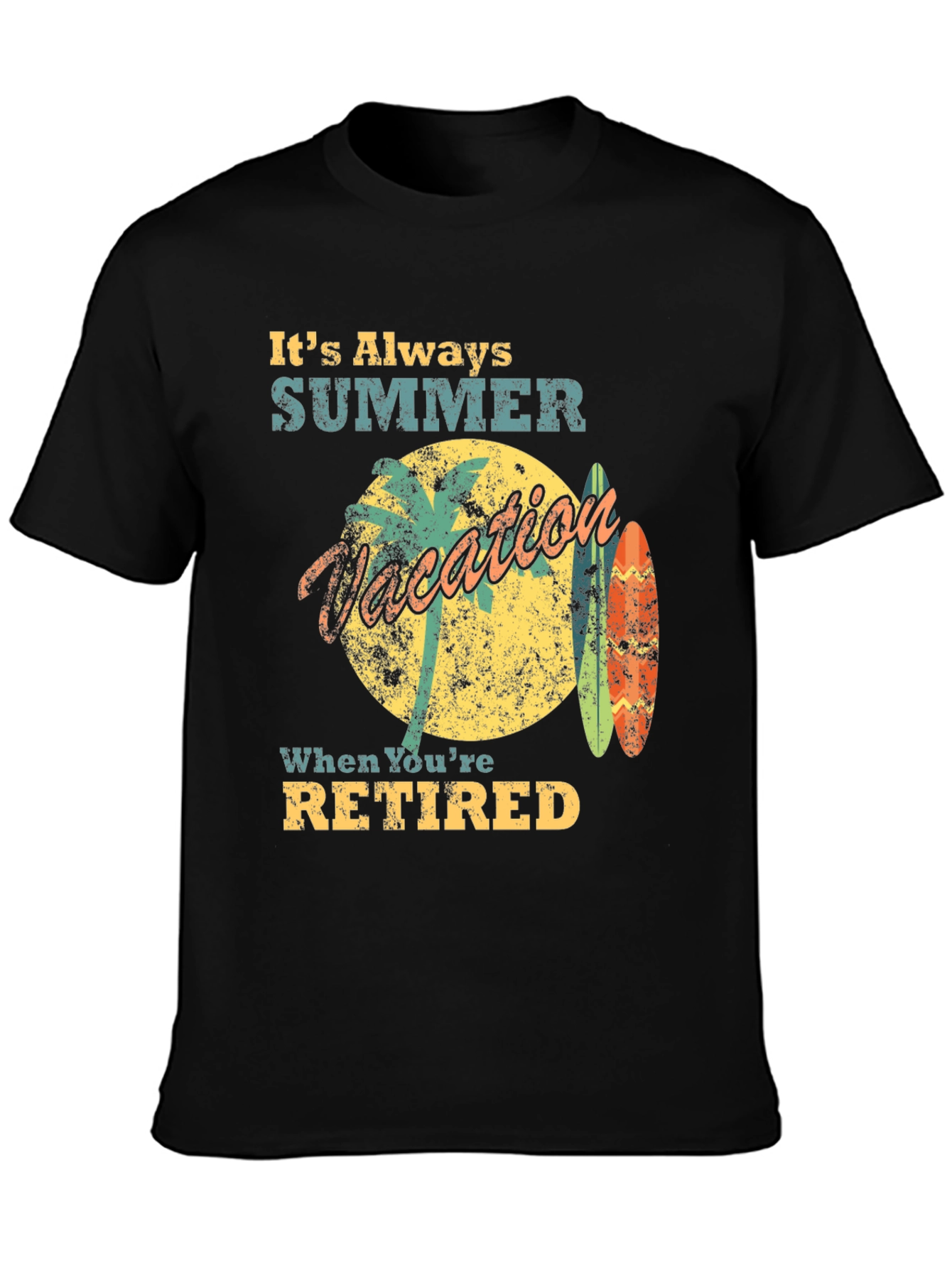 Black Retired Summer Vacation T-Shirt view 3
