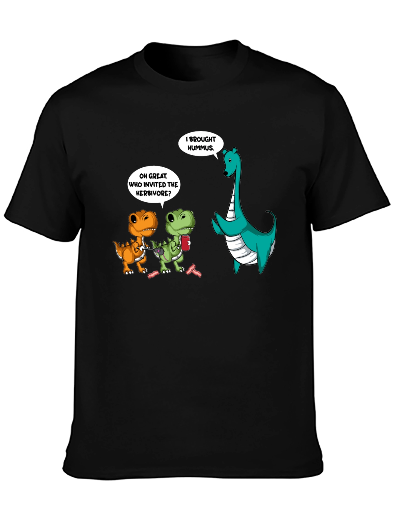 Black Dinosaur Hummus T-Shirt, Funny Graphic Tee view 3
