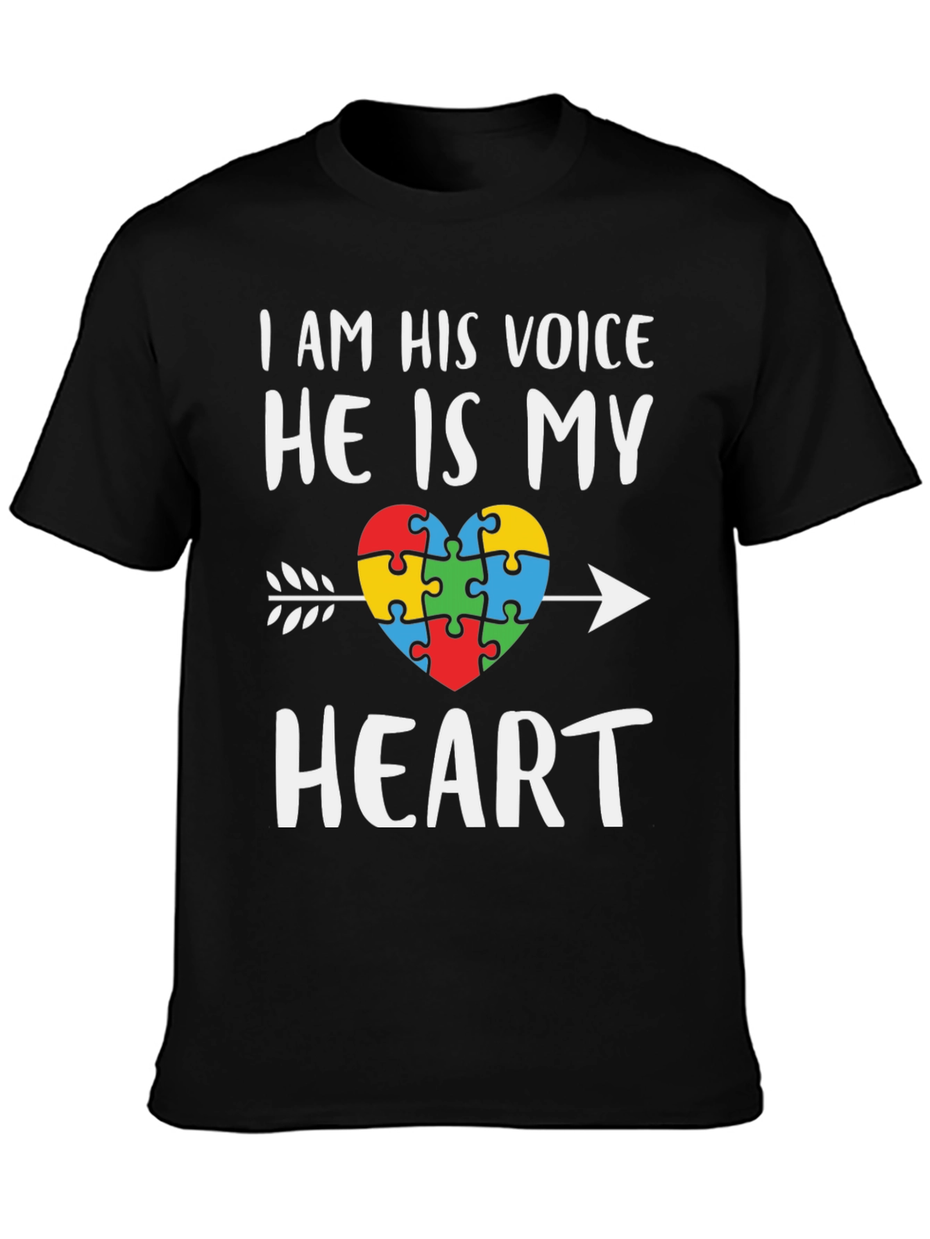 Black Autism Awareness Heart T-Shirt - I Am His Voice view 3