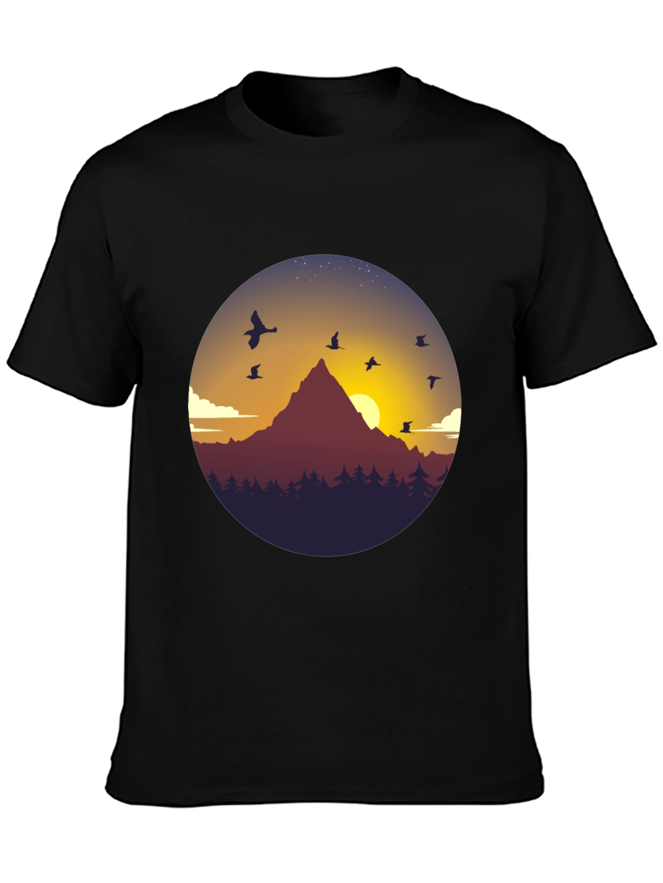 Black Mountain Sunset Graphic Tee - Black Cotton Blend T-Shirt view 3