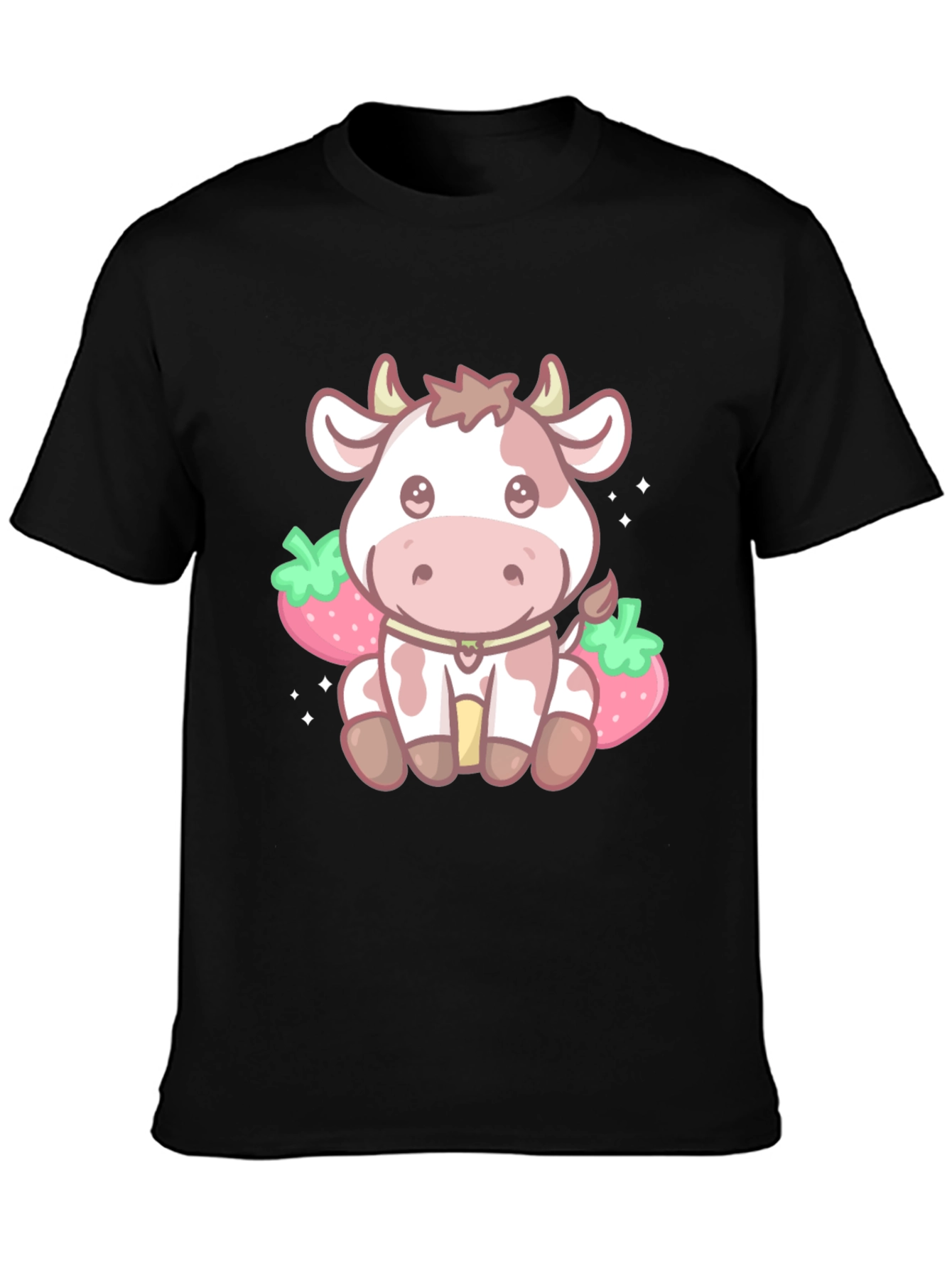 Black Kawaii Cow & Strawberry Graphic Tee - Black view 3