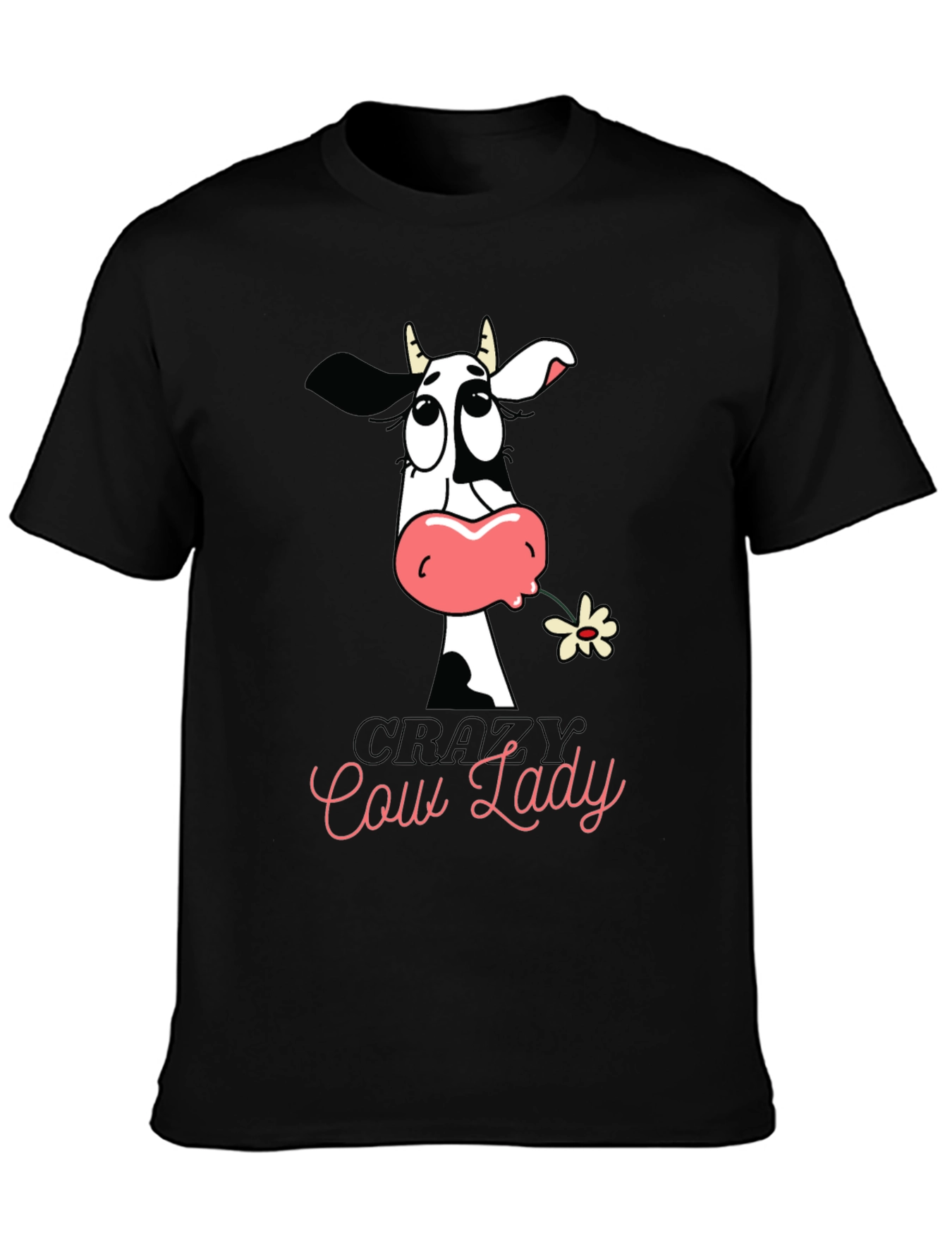Black Crazy Cow Lady Graphic Tee - Black Cotton T-Shirt view 3