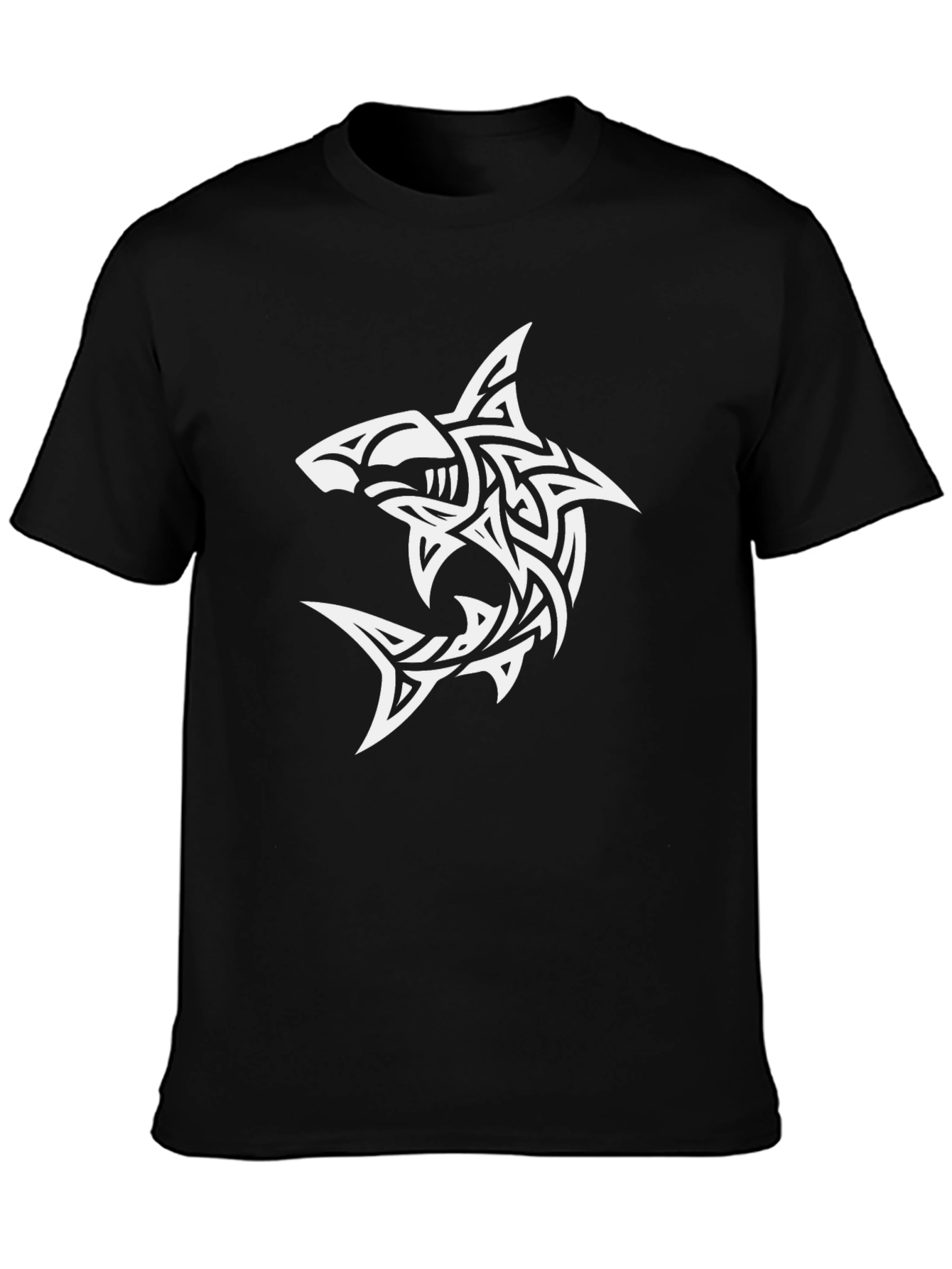 Black Tribal Shark Graphic Tee - Black Cotton T-Shirt view 3