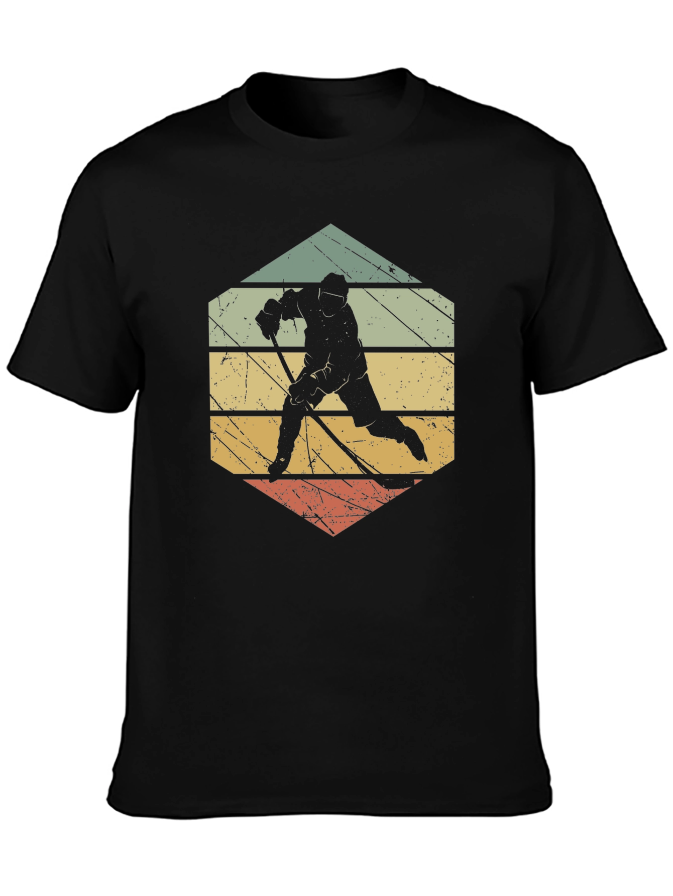 Black Retro Hockey Player Graphic T-Shirt view 3