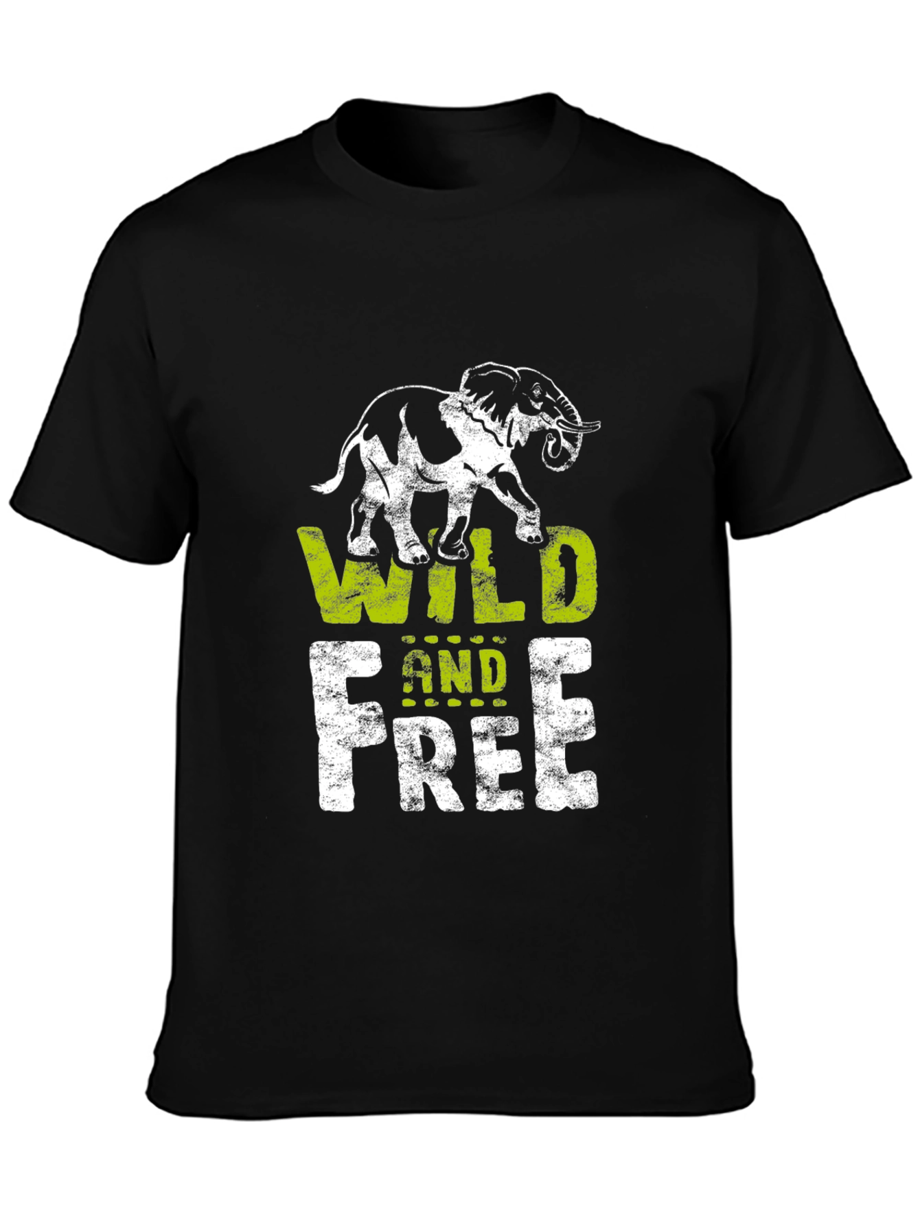 Black Wild and Free Graphic T-Shirt - Elephant Design view 3